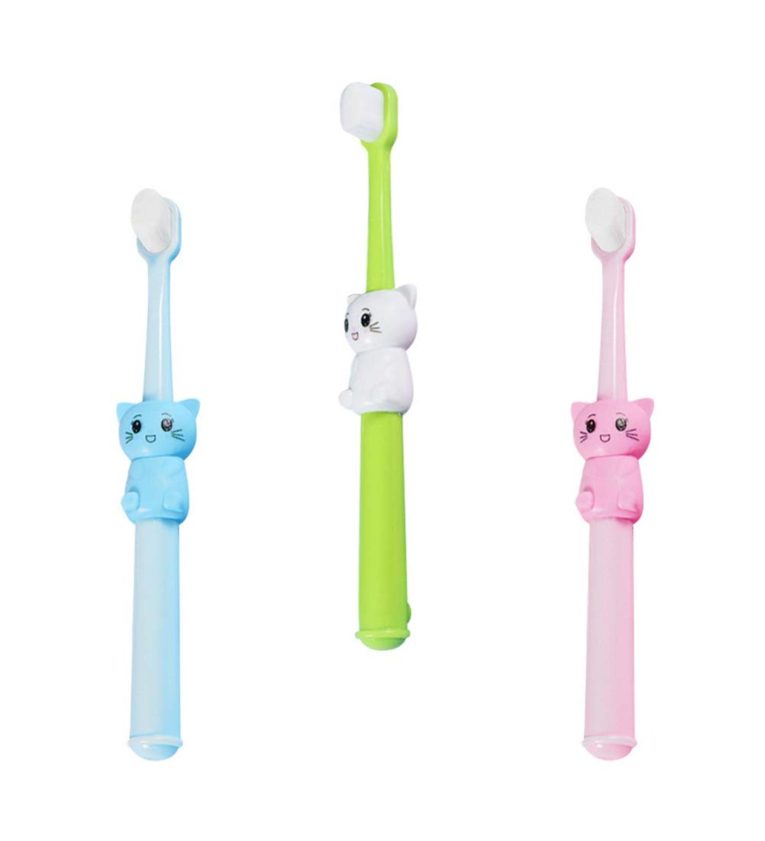 Healifty 3pcs Cartoon Cat Kids Toothbrushes - Soft Bristles for Toddlers and Children - Buy Online on GoSupps.com
