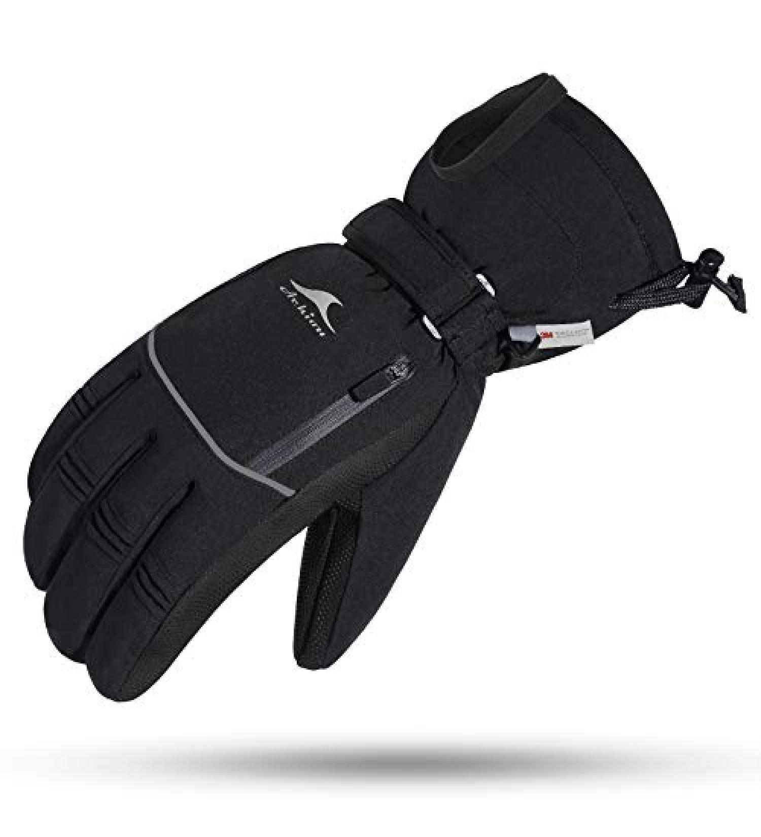 Achiou Men's Waterproof Winter Ski Gloves - Black/Grey, Large - Touchscreen Compatible - Buy Online on GoSupps.com