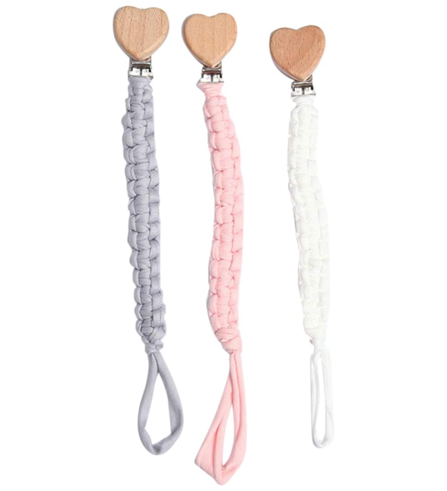 3 piece of pacifier chain pacifier band baby pacifier chains clips cotton pacifier with stainless steel clamps for unisex-baby (love)