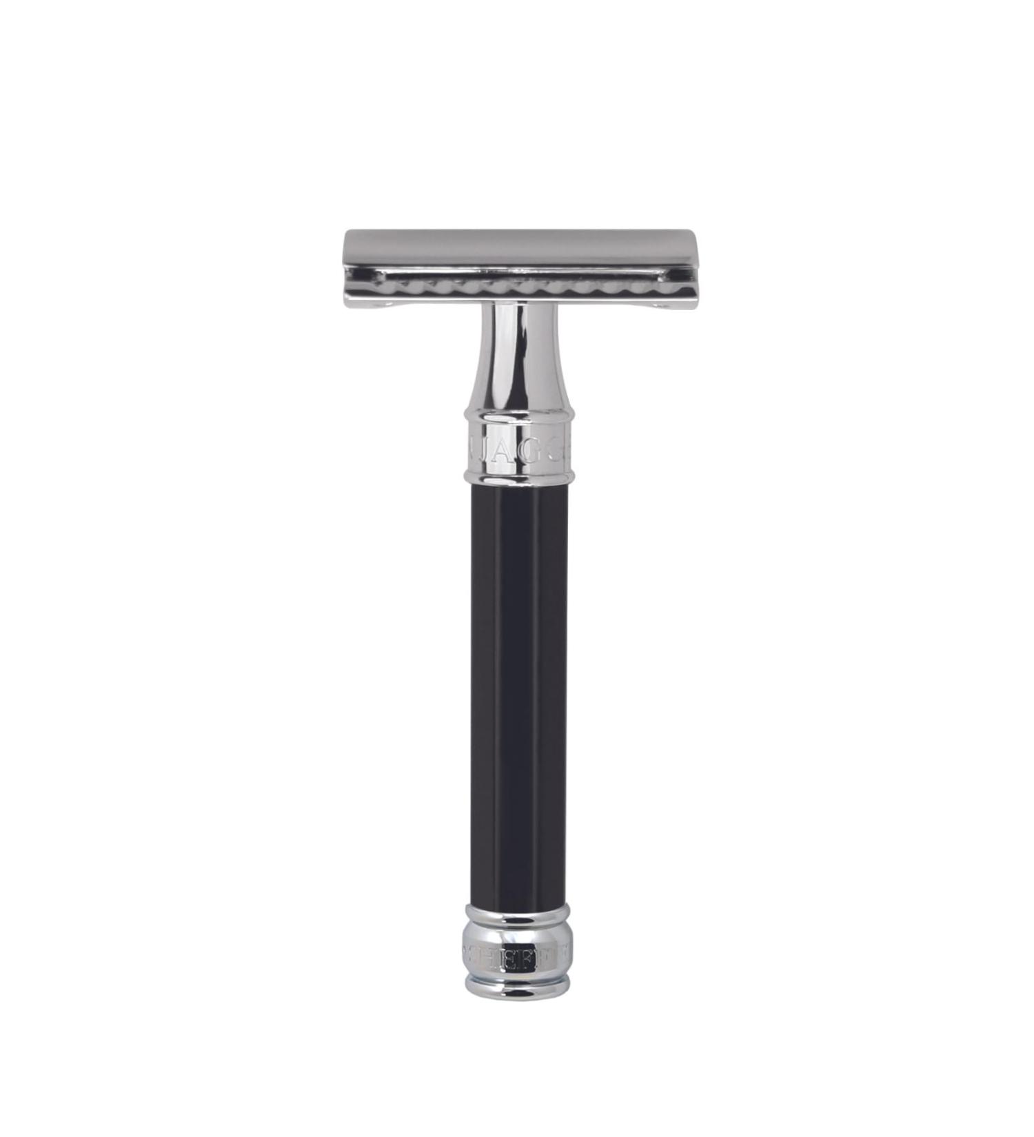 Edwin Jagger Double Edge Safety Razor With Long Handle (Black Octagonal)