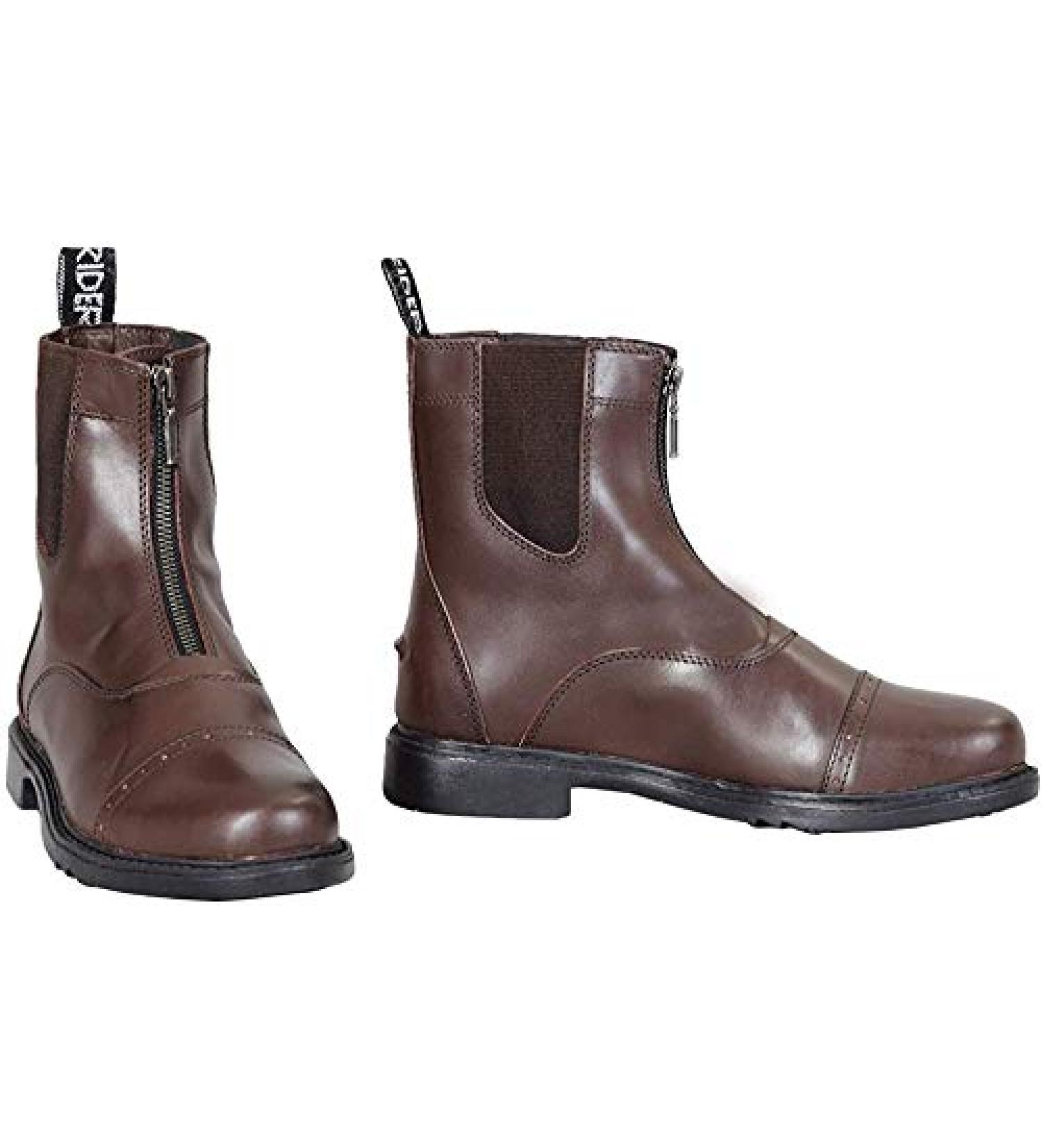 TuffRider Kid's Baroque Front Zip Paddock Boots with Metal Zipper 5 Mocha