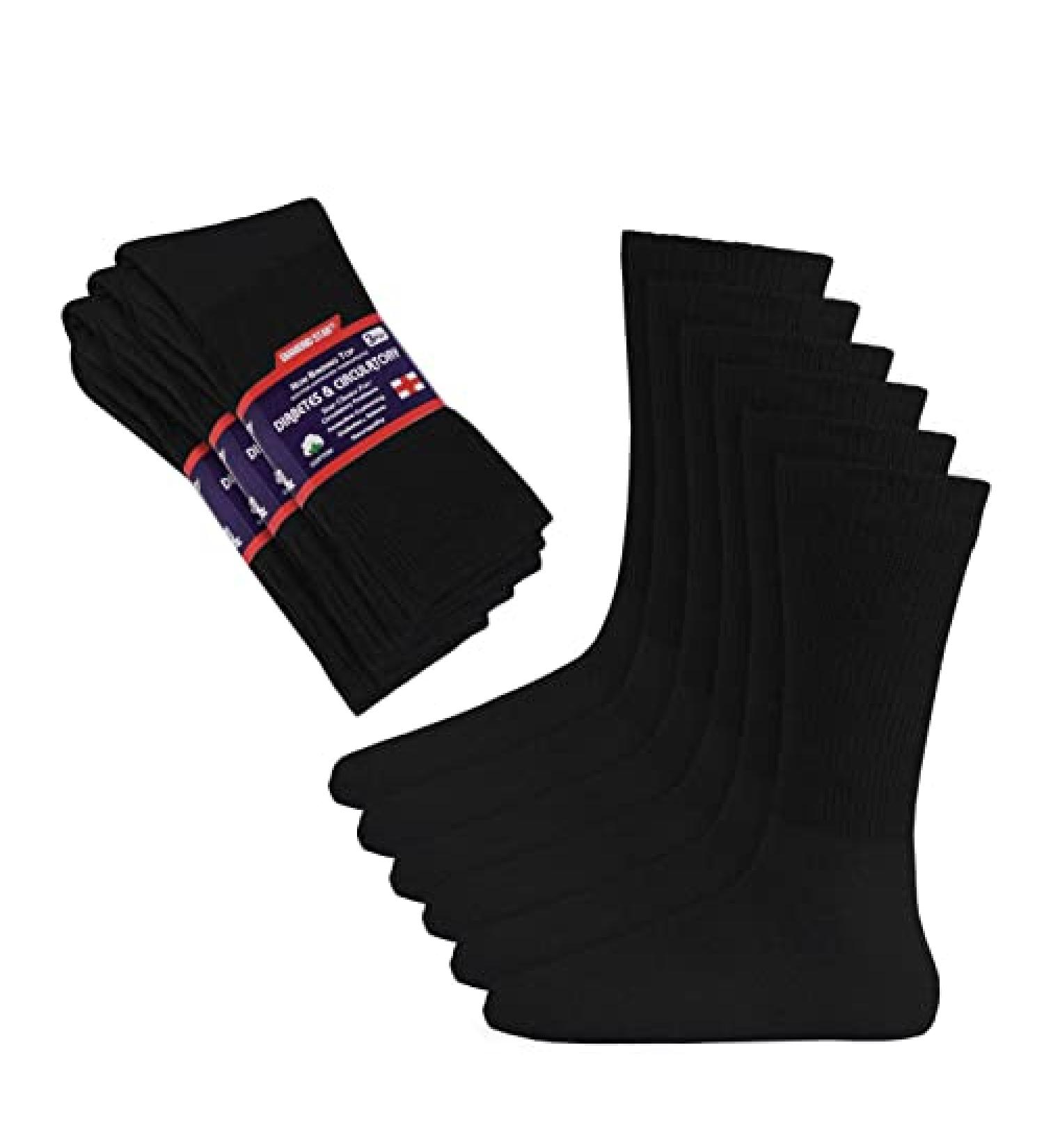 Diamond Star Diabetic Socks - Non-Binding Circulatory Cushion Cotton Crew Socks - 3 Pairs Black 9-11 - Buy Online on GoSupps.com