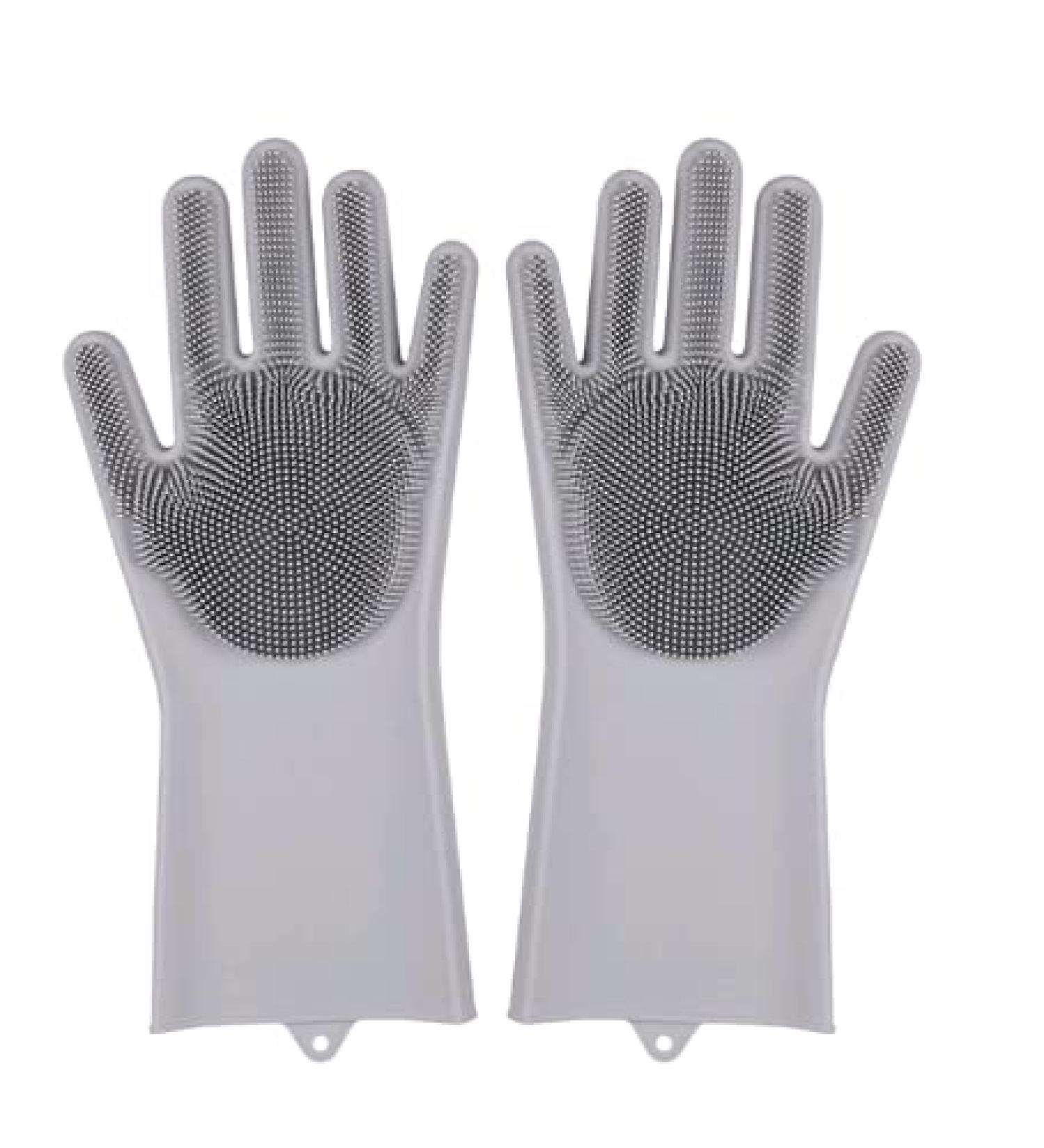 Dishwashing Cleaning Gloves Silicone Rubber Sponge Glove Household Scrubber Kitchen Clean Tools Dropshipping Kitchen Gray
