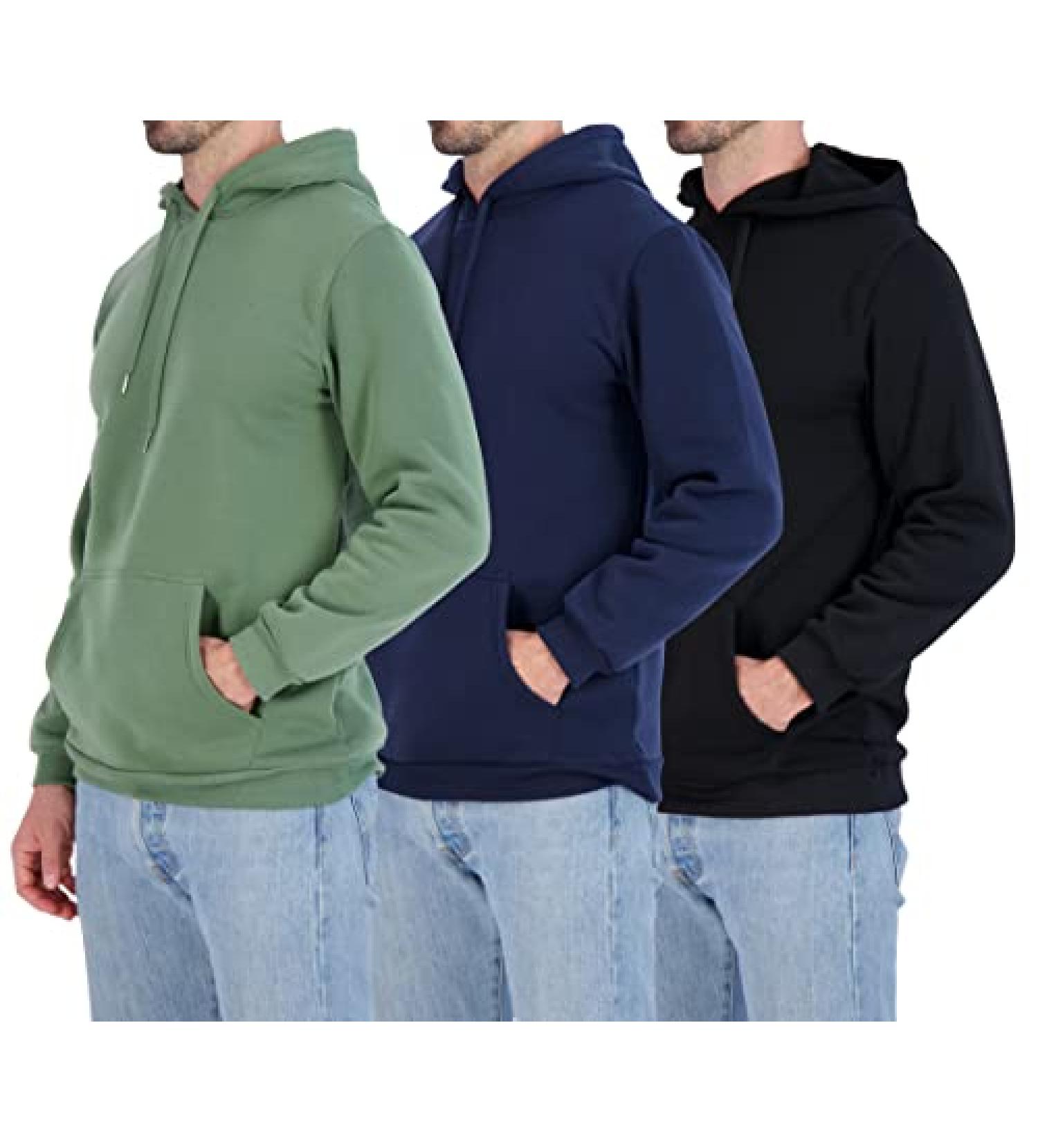 3 Pack Men's Plush Fleece Pullover Hoodie Set - Big & Tall Sizes | Kangaroo Pockets, Long Sleeve Sweatshirt - Buy Online on GoSupps.com
