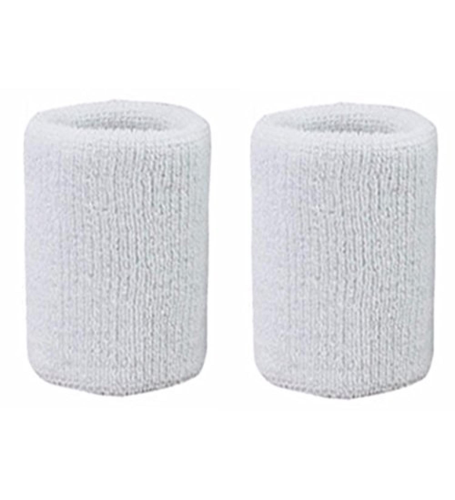 HAPPYWENDY Colorful Cotton Sport Wristband for Men and Women - 4" Athletic Terry Cloth Sweatband in Neon Colors - Wrist Sweat Band for Tennis, Basketball, Running, Gym (1 Pair) White