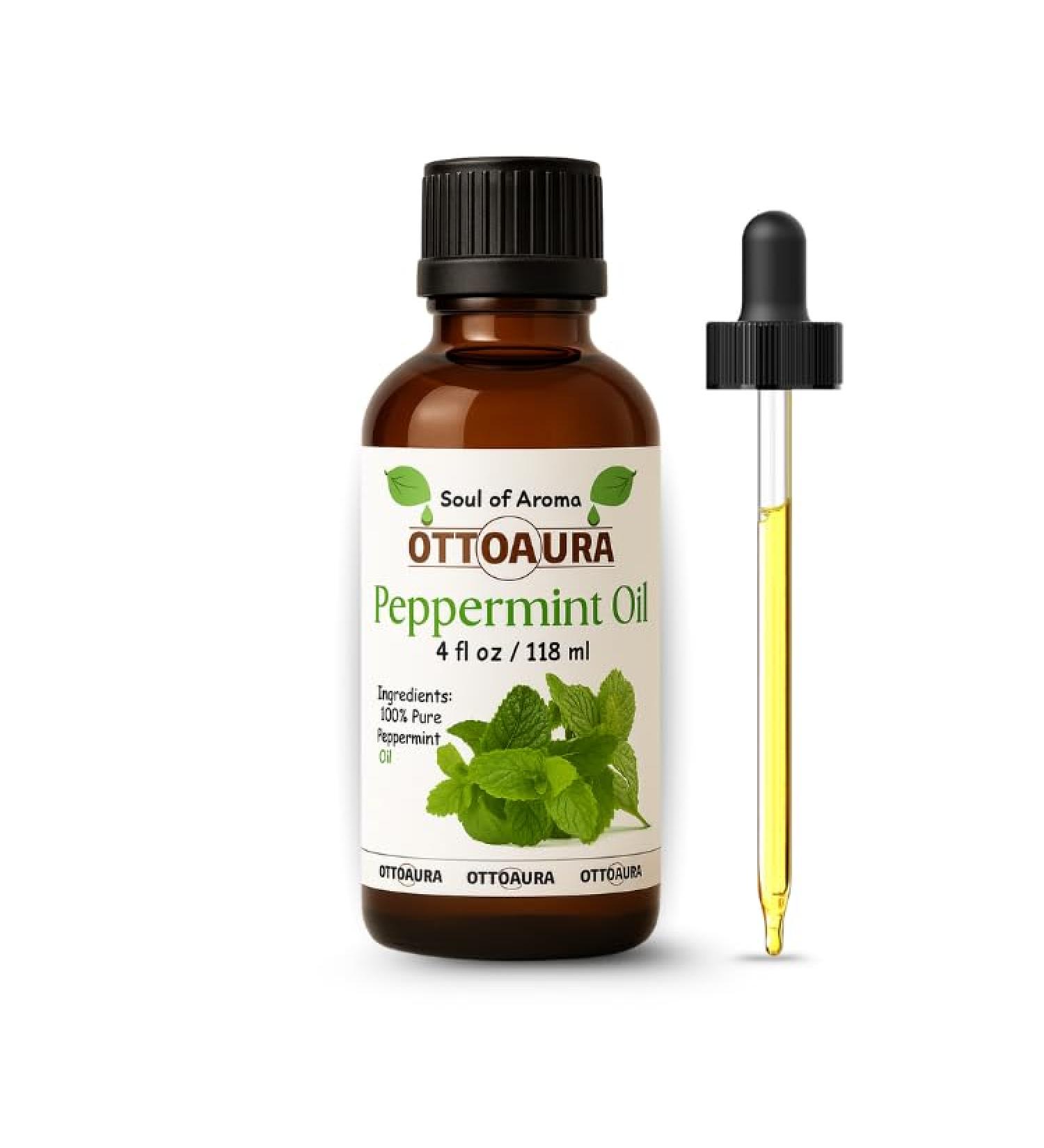 OTTO AURA Peppermint Piperita Essential Oil 4 Fl Oz 100% Natural Oil for Diffuser Aromatherapy Massage 118ml - Buy Online on GoSupps.com