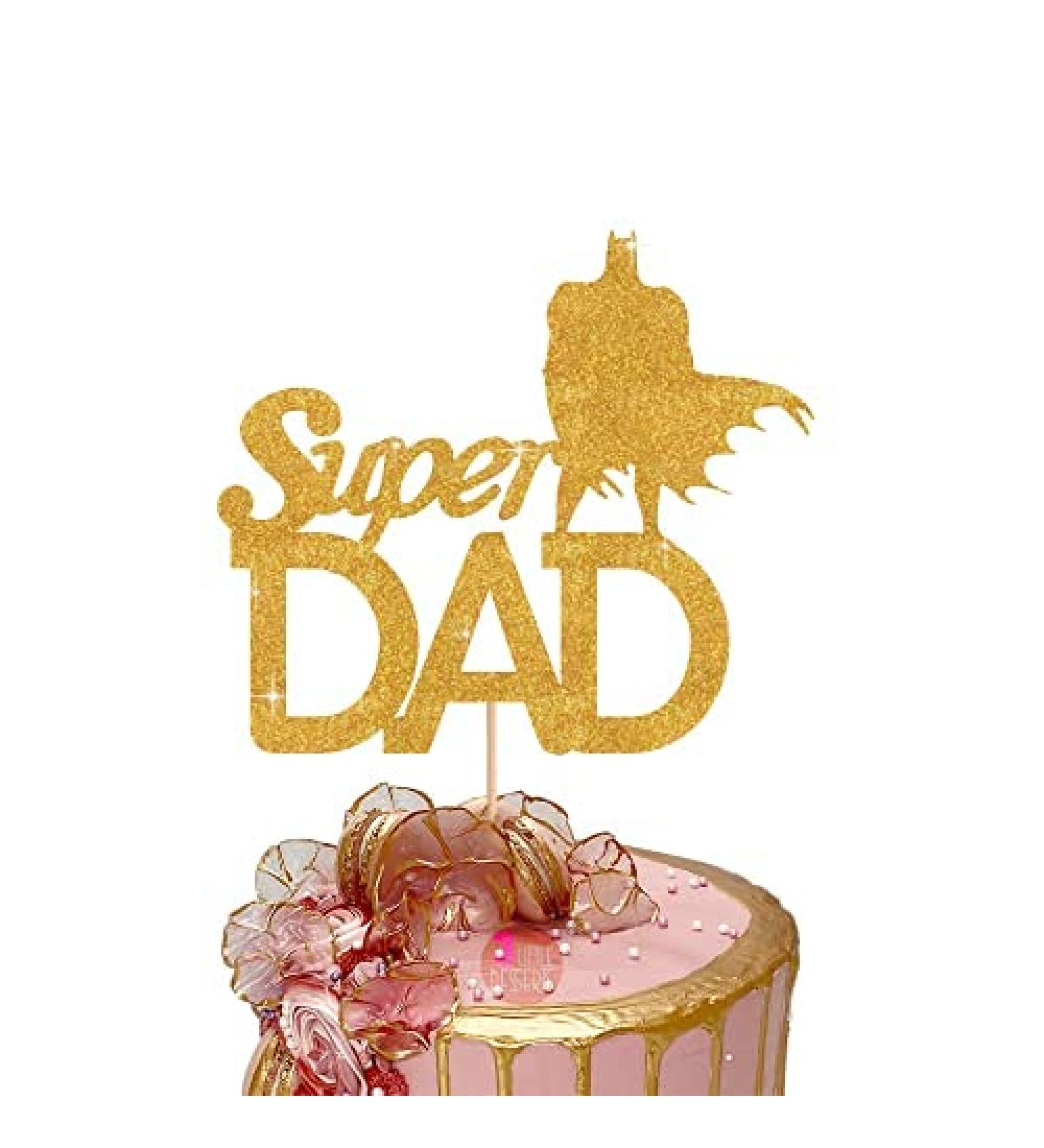 Happy Fathers Day Cake Topper Glitter Cardstock Toppers - SUPER DAD (GOLD)