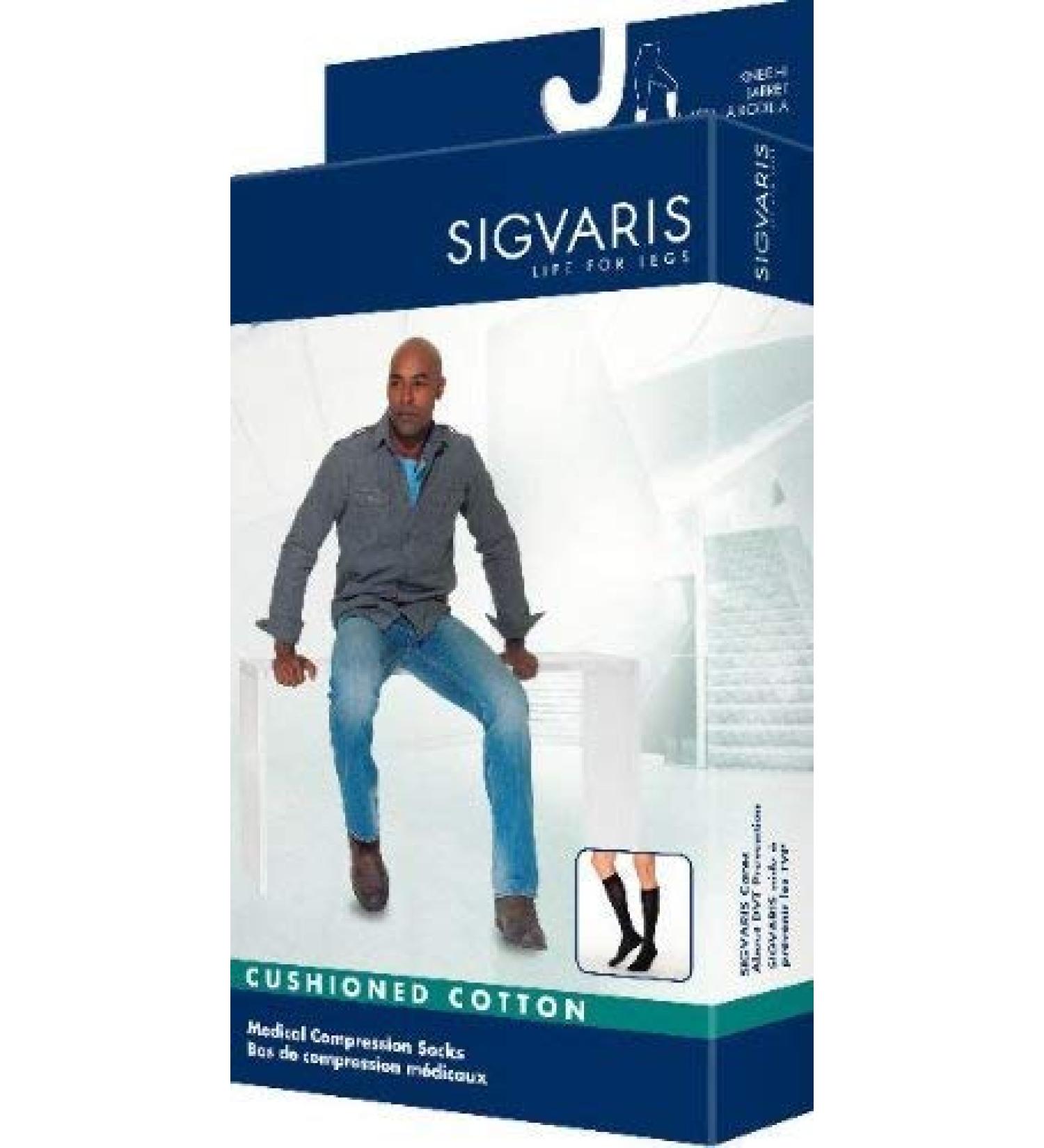 Sigvaris Men's Cushioned Cotton Knee High Sport Socks 20-30Mmhg Long Length X-Large Long White
