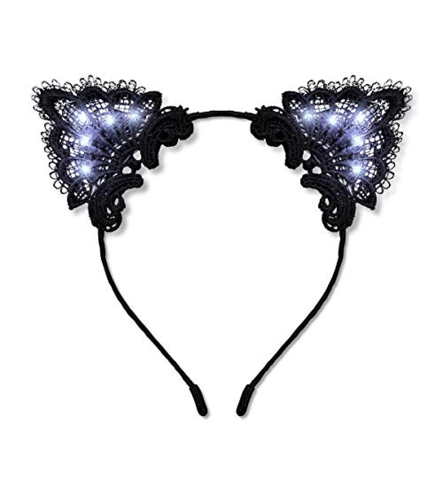 Black Lace Light Up Kitty Cat Ears Headband - White LEDs - Buy Online on GoSupps.com