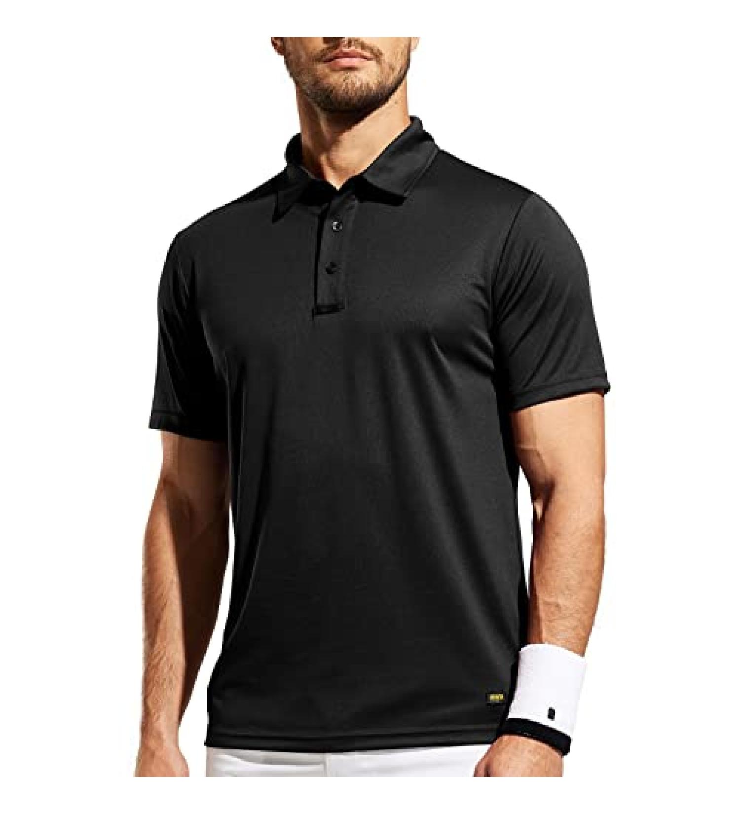 MIER Men's Quick Dry Polo Shirt - Black, Small | Moisture Wicking Recycled Polyester, Golf & Casual Wear - Buy Online on GoSupps.com