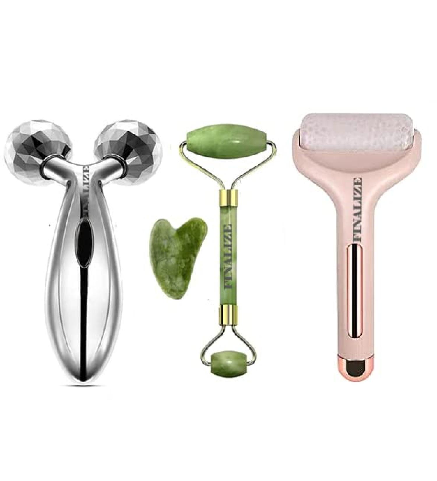 3D Jade Roller & Gua Sha Set - Best Natural Stone Face Massager for Anti-Aging & Soothing Skin - Buy Online on GoSupps.com