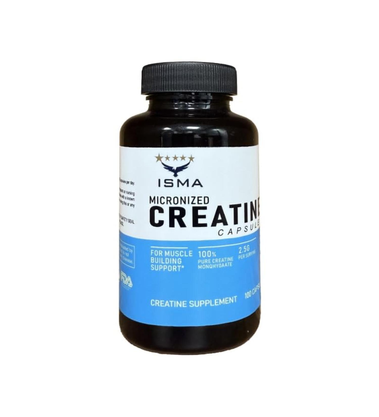 ISMA Creatine Monohydrate Capsules Muscle Growth & Strength Supplement for Men & Women Gym Pre Workout Fast Recovery 100 Capsules - Buy Online on GoSupps.com