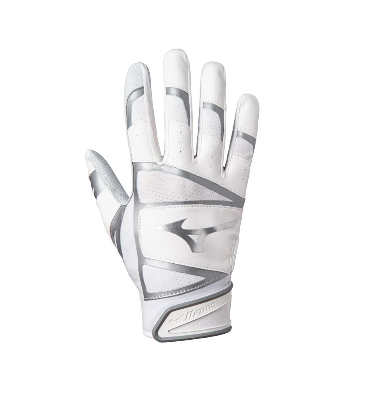 Mizuno Men's B-303 Batting Gloves - White/Silver | Premium Quality Baseball Gear for International Shipping - Buy Online on GoSupps.com