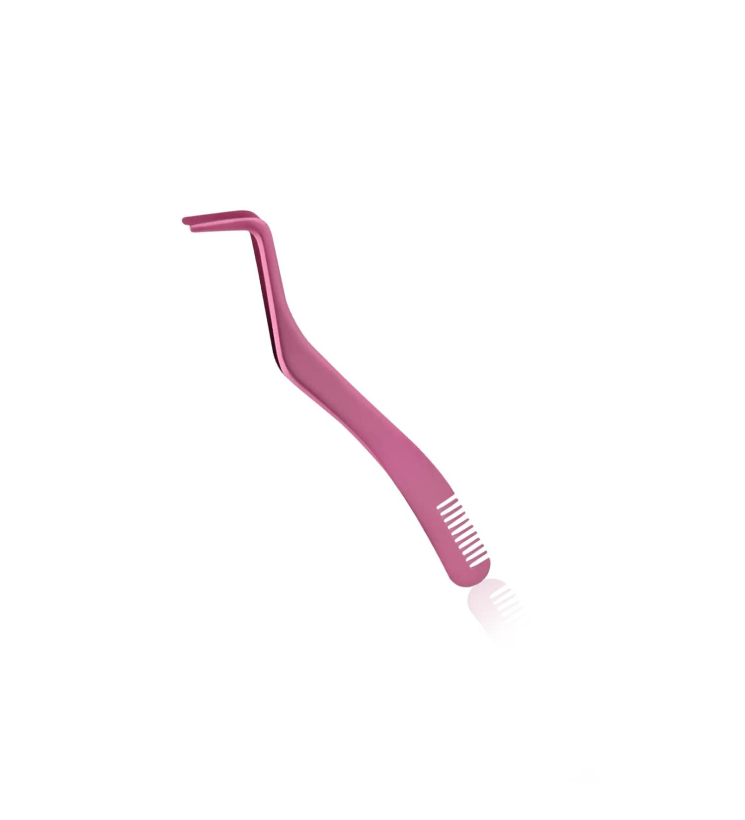 Eyelash Applicator Tool - 2 in 1 Double Ended Lash Tweezers with Comb, Curved Nipper - Pink - Buy Online on GoSupps.com