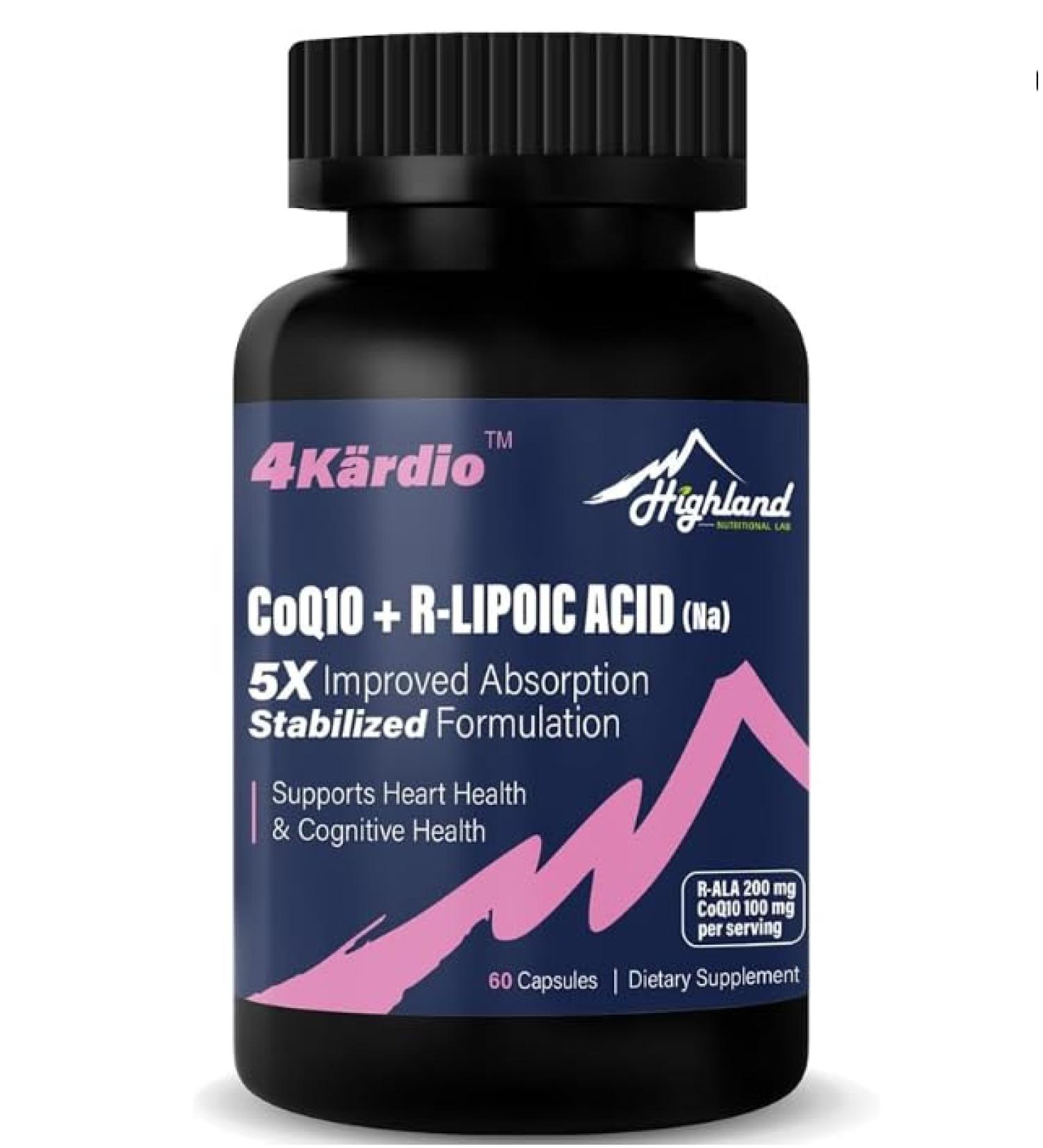 Highland Nutritional Lab CoQ10 100mg + R-Lipoic Acid 200mg per Serving, 1 Month Supply, Up to 5X Improved Absorption, R-Lipoic Acid/CoQ10 Supplement for Heart Health and Cognitive Health-60 Capsules - Buy Online on GoSupps.com