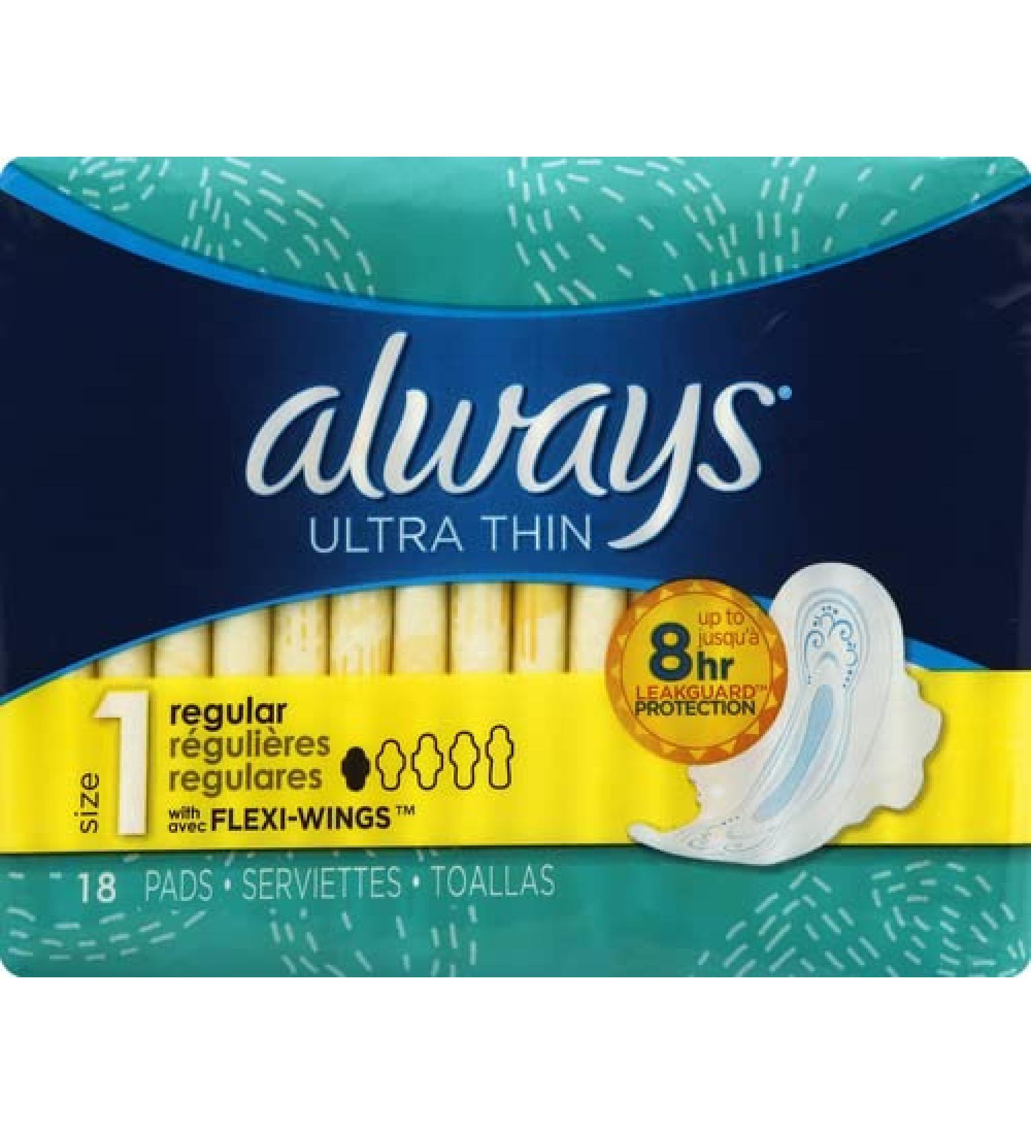 Always Ultra Thin Pads Regular Flexi-Wings 18 ea