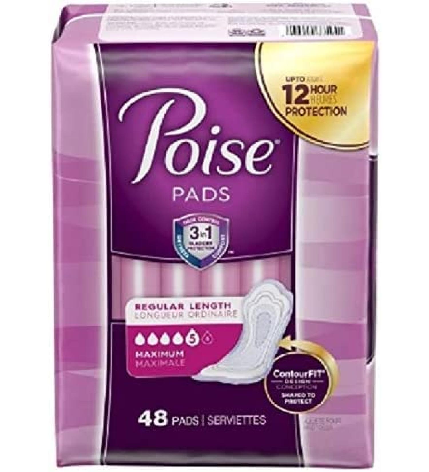 Poise Maximum Absorbent Female Bladder Control Pads - Pack of 48 Regular Disposable Pads - Buy Online on GoSupps.com
