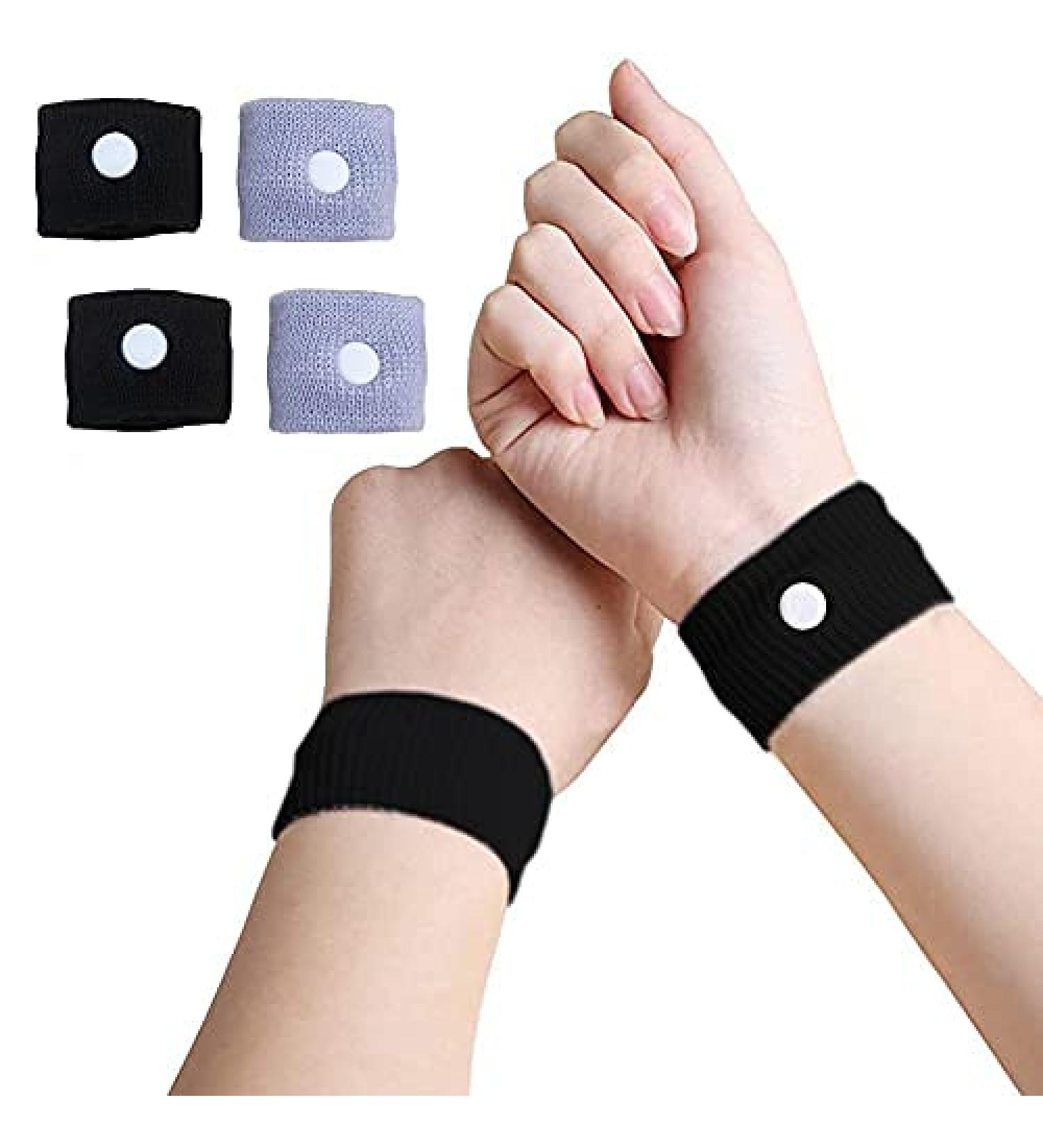 Motion Sickness Relief Wristbands - 2 Pairs Anti-Nausea Bracelets for Car Sea Flying Trip - Adults & Children - Black/Grey - Buy Online on GoSupps.com