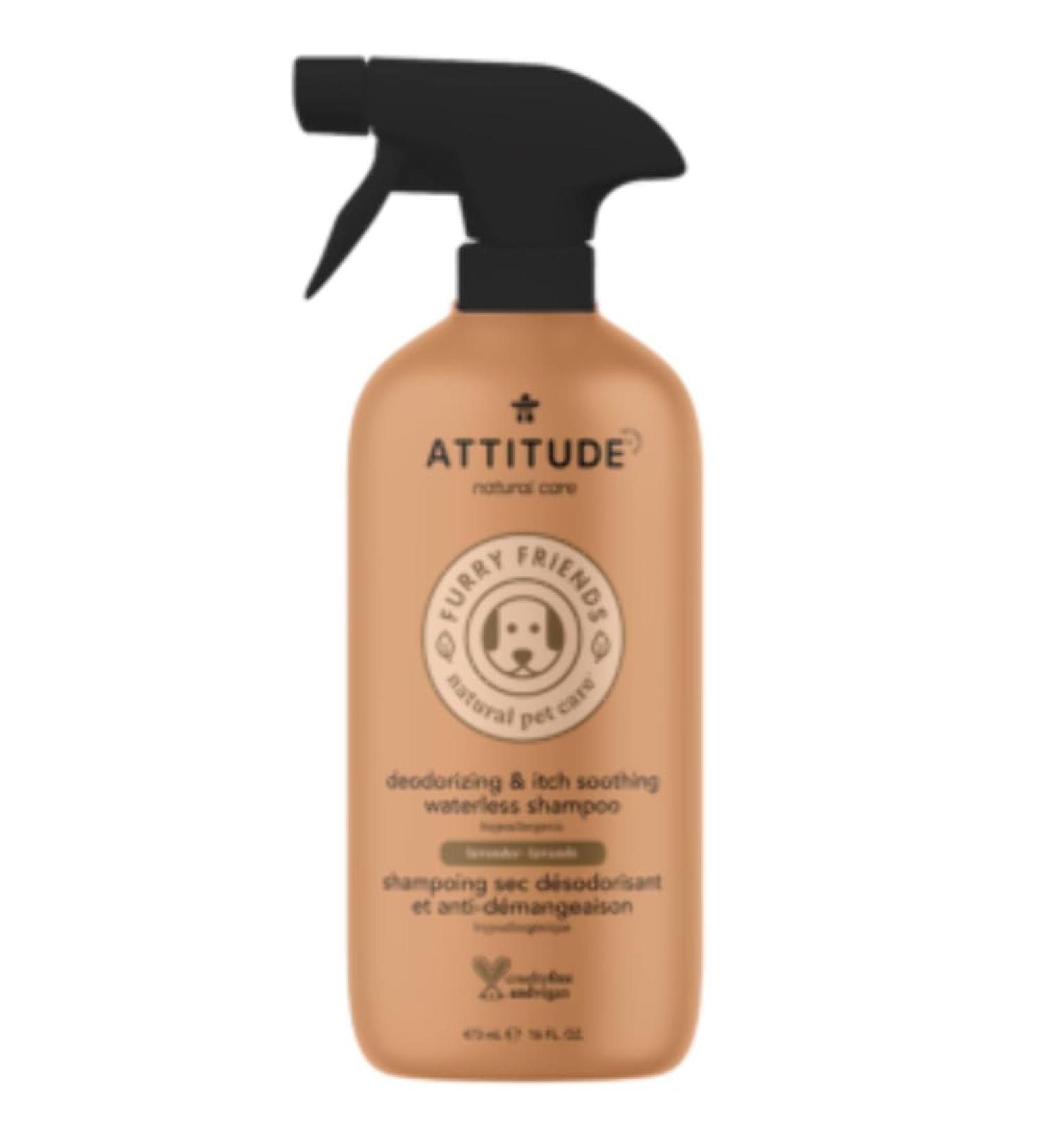 ATTITUDE Waterless Shampoo Spray for Pets Plant and Mineral-Based Ingredients Vegan and Cruelty-Free Grooming Products Deodorizing and Anti-Itching Lavender 16 Fl Oz