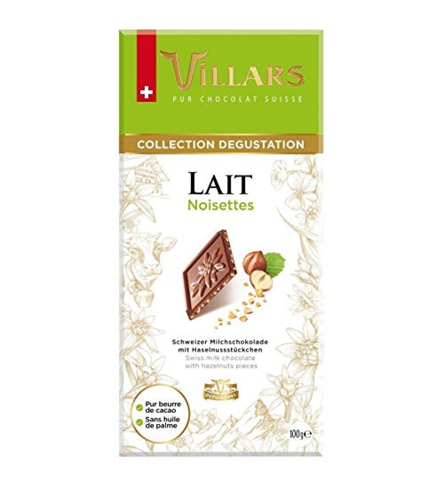 VILLARS - Milk Chocolate Tasting Bar with Hazelnut Pieces 100G - Pack of 2 - Special Offer - Buy Online on GoSupps.com