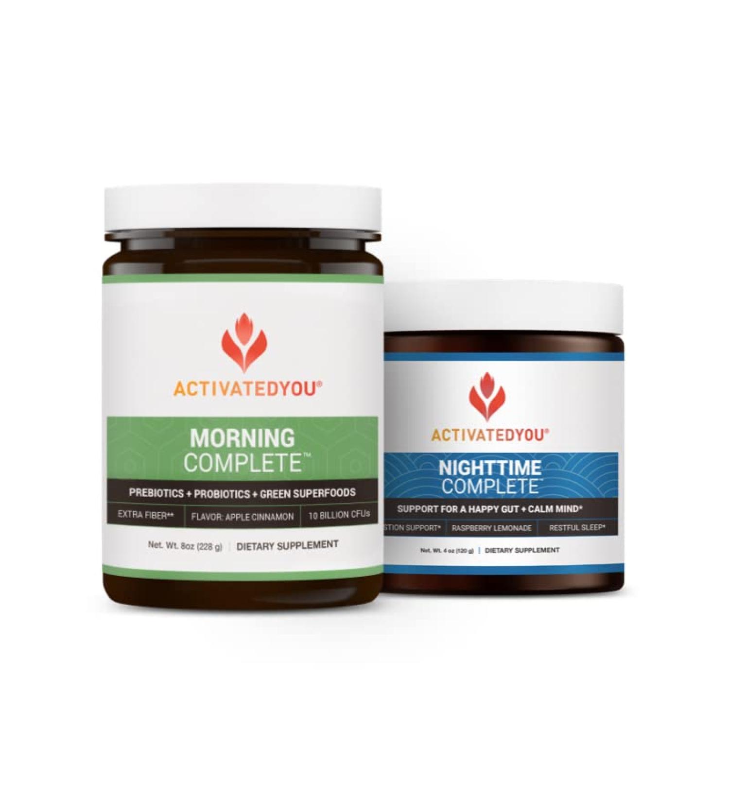 ACTIVATEDYOU Morning Complete Daily Wellness Drink (Apple Cinnamon) Nighttime Complete (Raspberry Lemonade) with Prebiotics, Probiotics, and Green Superfoods, 30 Servings - Buy Online on GoSupps.com
