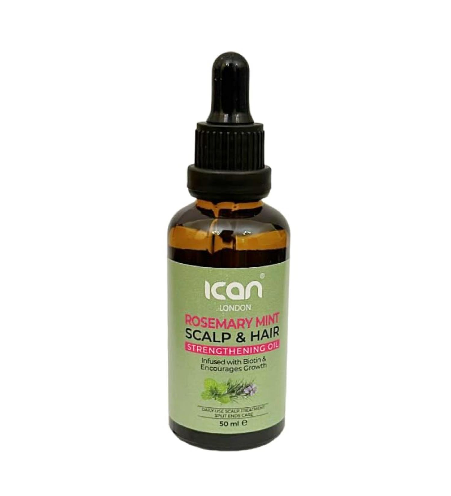 ican London Rosemary Min Scalp & Hair Strengthening Oil Infused With Biotin 50ml - Buy Online on GoSupps.com
