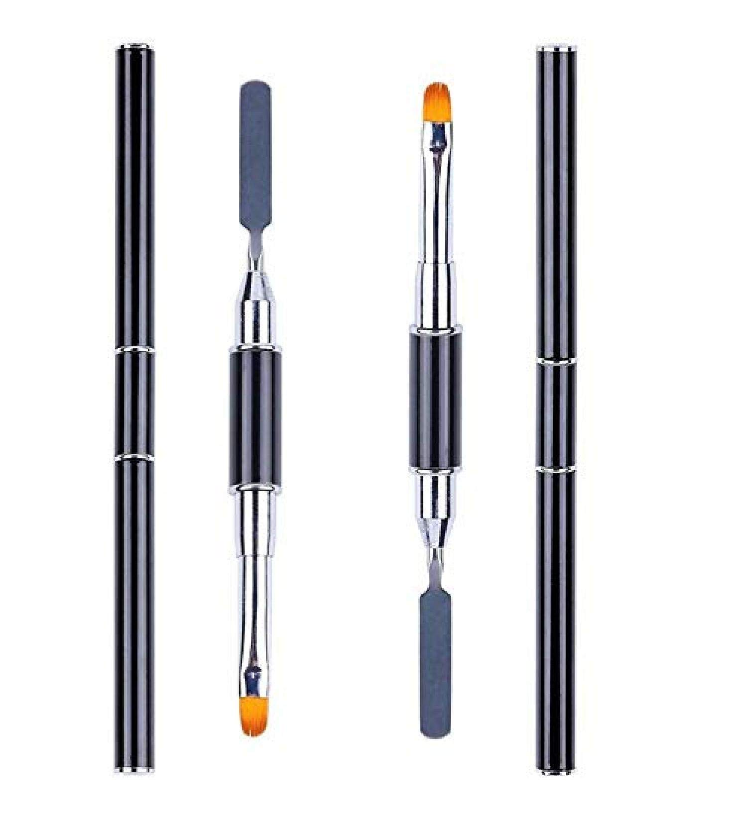 Art&Beauty 2pcs Polygel Brush and Picker Dual-Ended 2 IN 1 Design Stainless Steel Gel Nail Brush Polygel Slice Tool for PolyGel UV Gel Acrylic Nails Extension Quick Building Gel