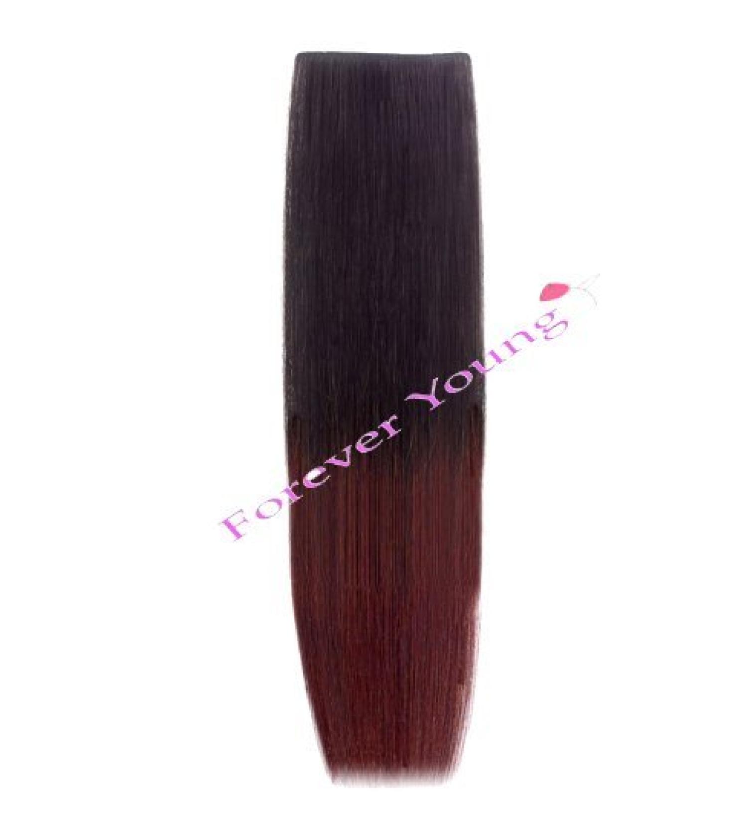Forever Young UK 18" Dip Dye Ombre Clip-in Remy Human Hair Extensions Natural Black to Plum Red