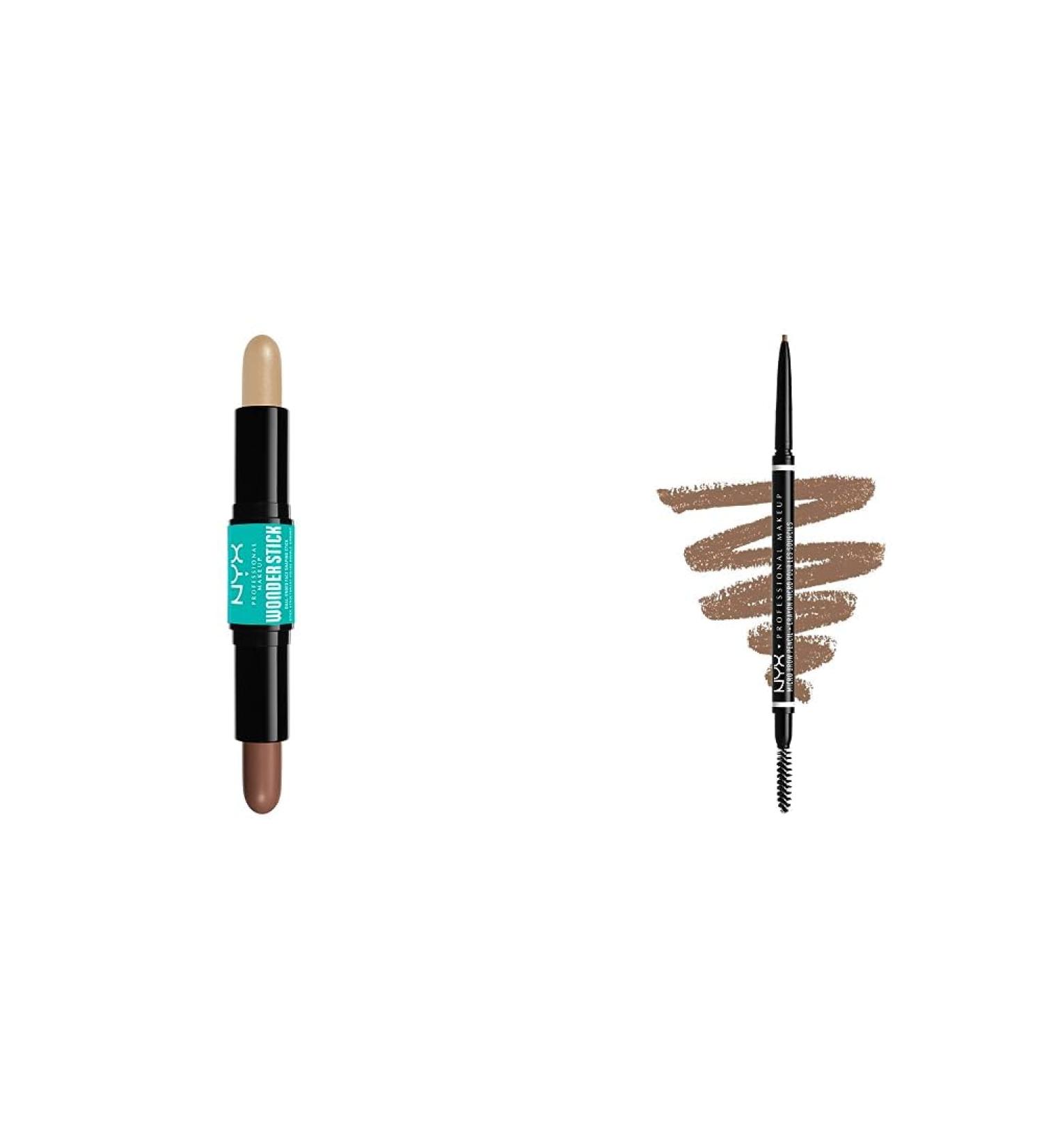 NYX Professional Makeup Highlighter & Contour Stick & Micro Brow Pencil Bundle - Vegan Taupe 02 Universal Light - Perfect Eyebrow & Contour Set for All Skin Types - Buy Online on GoSupps.com