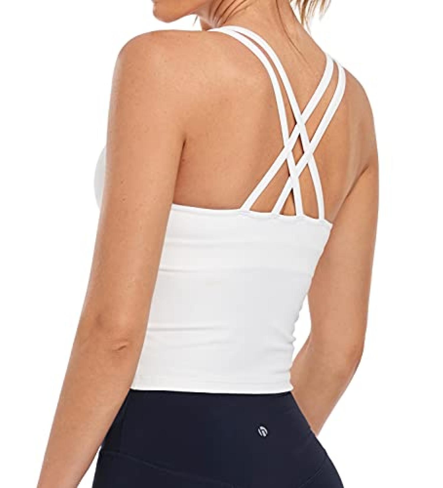 HeyNuts Longline Zeal Sports Bra | Medium Impact | Wirefree | Workout Tank Top | Removable Pads | A-D Cups | White - Buy Online on GoSupps.com