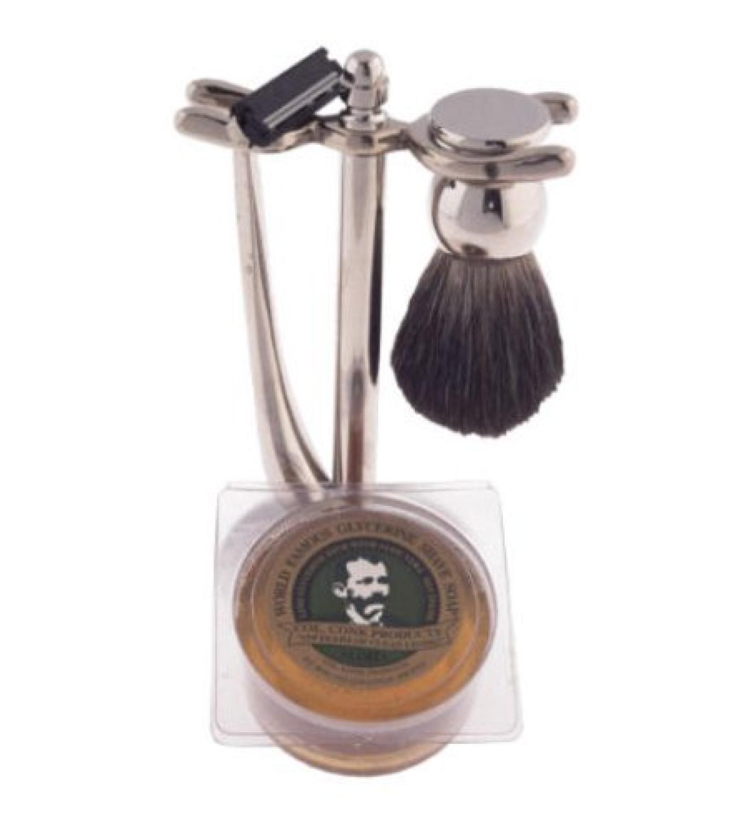 Colonel Ichabod Conk 4pc Chrome Shave Set w/Badger Shaving Brush Razor Stand & Shaver Soap