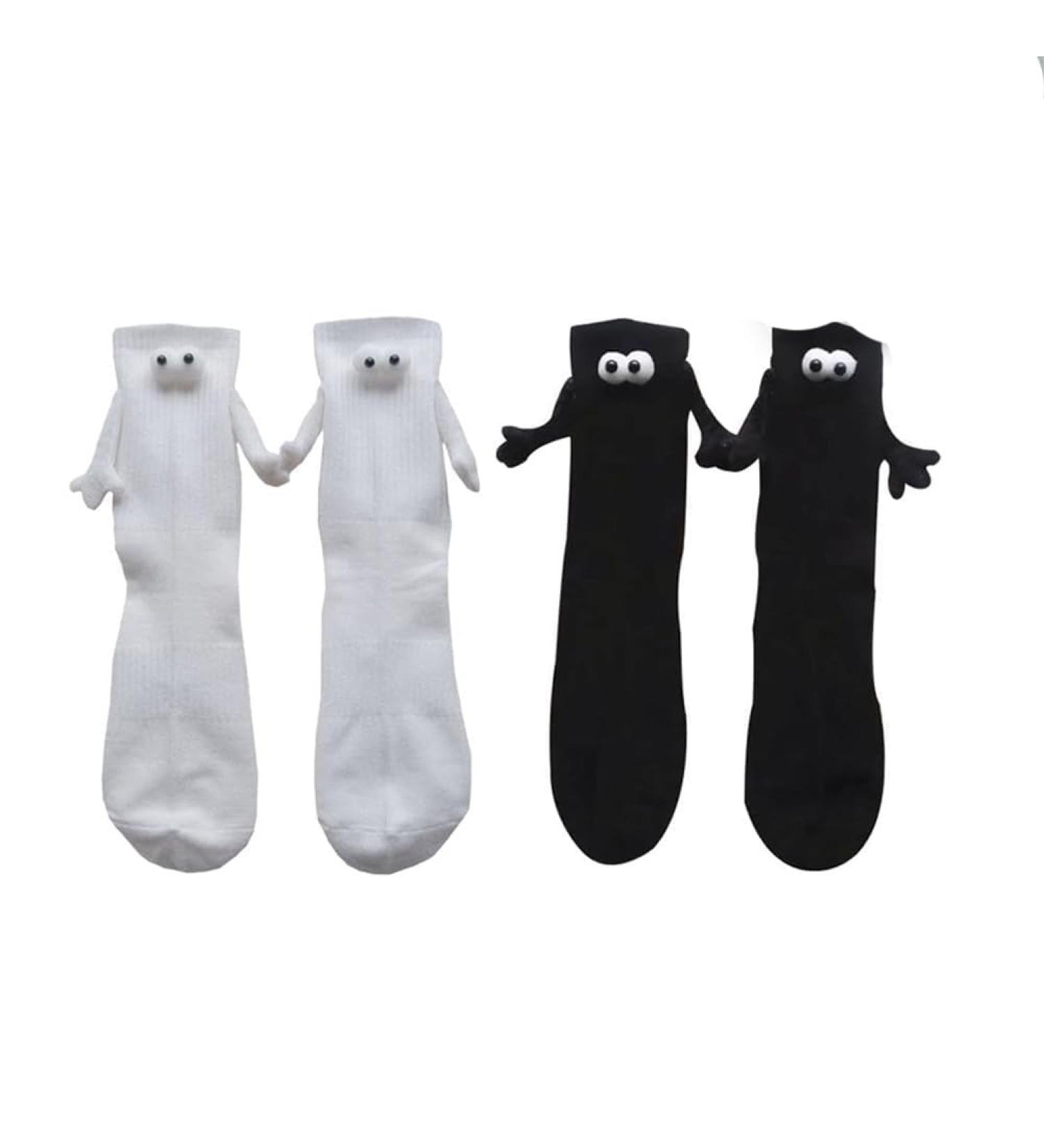 FaYya Magnetic Hand Holding Socks - 2 Pairs Funny 3D Doll Couple Socks (White+Black) - Buy Online on GoSupps.com