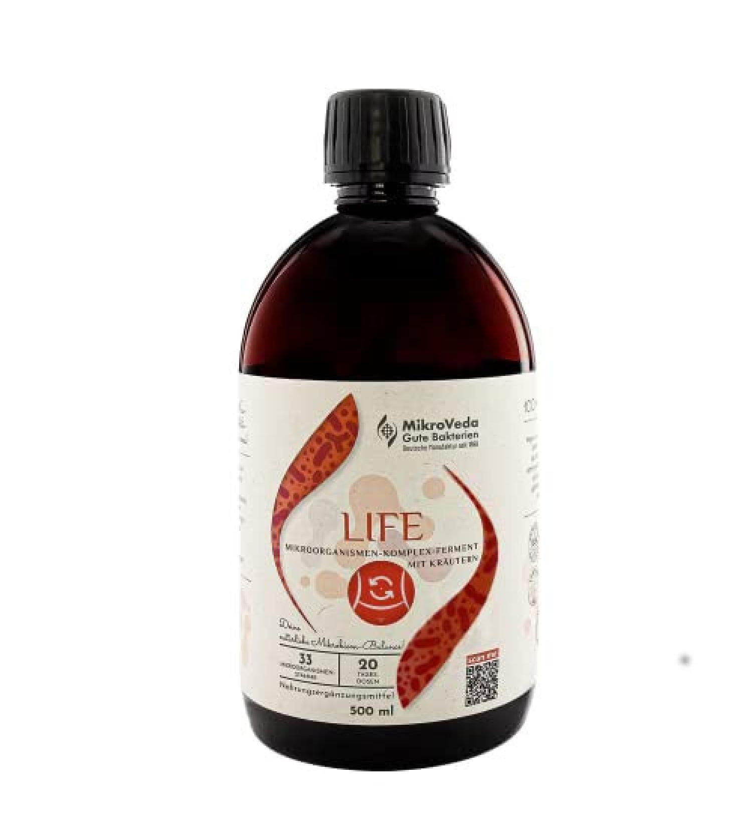 Microveda Life Enzyme Ferment Drink 500ml | 33 Bacterial Strains Vegan Raw Super-Activated German Certified - Shop Now! - Buy Online on GoSupps.com