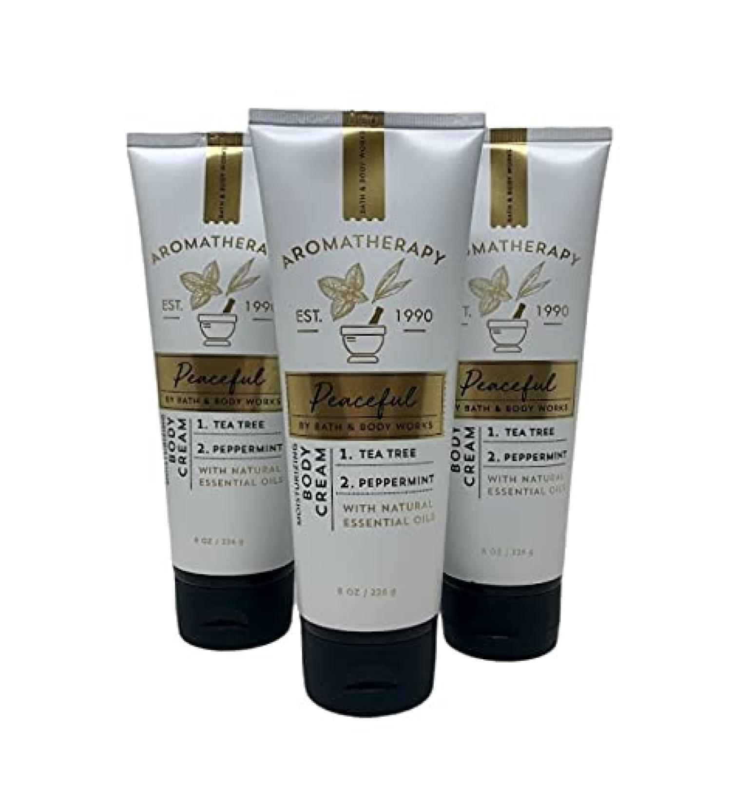 Bath and Body Works Aromatherapy PEACEFUL Tea Tree + Peppermint Moisturizing Body Cream - Lot of 3