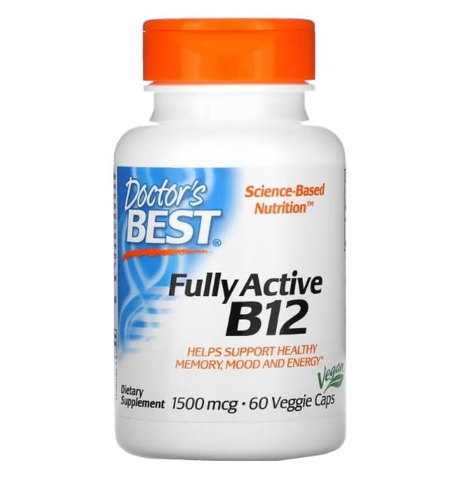 Doctor's Best B12 Fully Active 1500mcg - 60 Vegetable Capsules - Support for Energy and Vitality - Buy Online on GoSupps.com