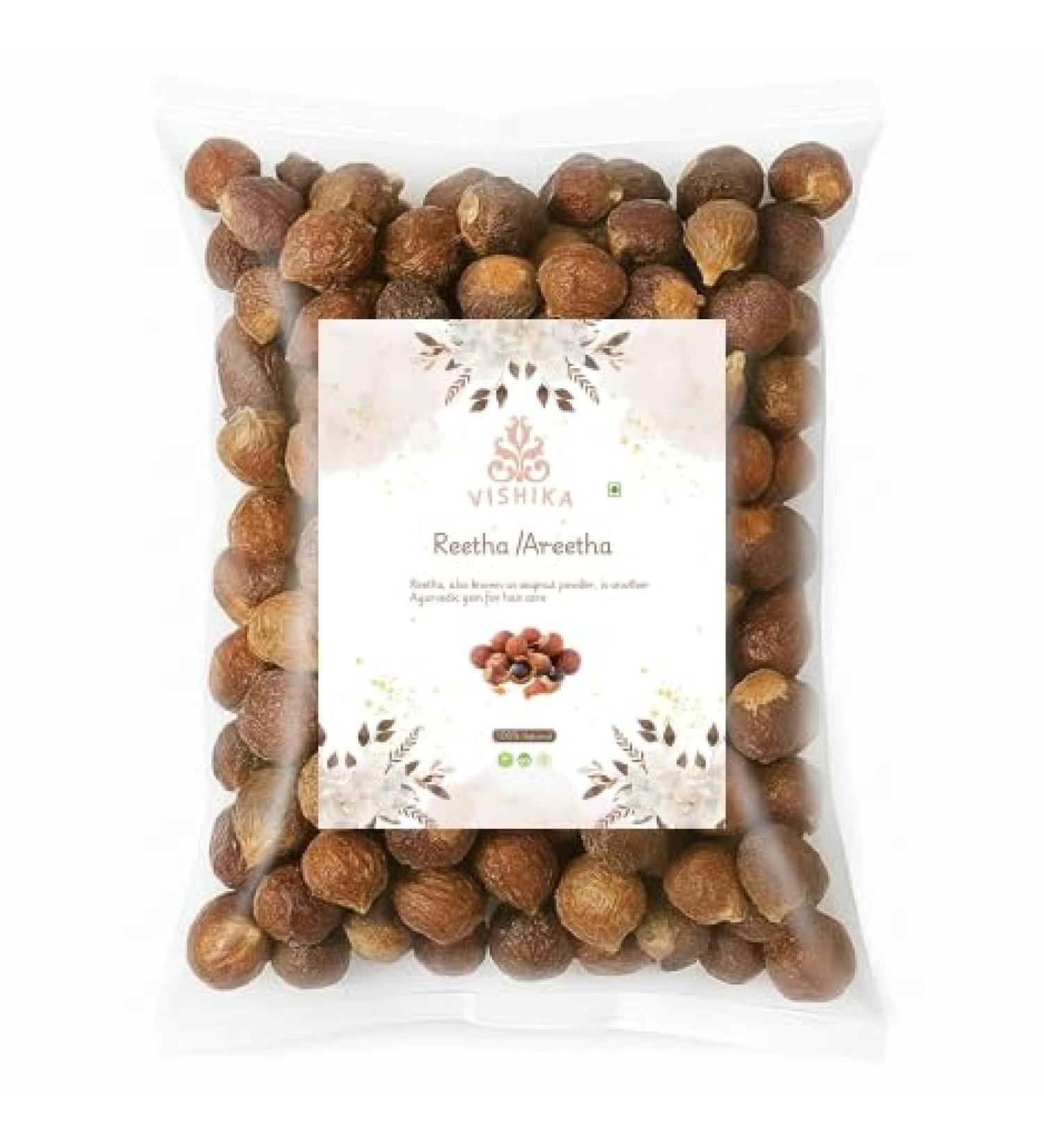 VISHIKA Reetha/Areetha Whole 100% Natural Sun-Dried Soapnuts for Hair Care & Herbal Cleansing Ayurvedic Shampoo Alternative for Strong Shiny Hair Chemical-Free Herbal Reetha (100 gm 26 dr)