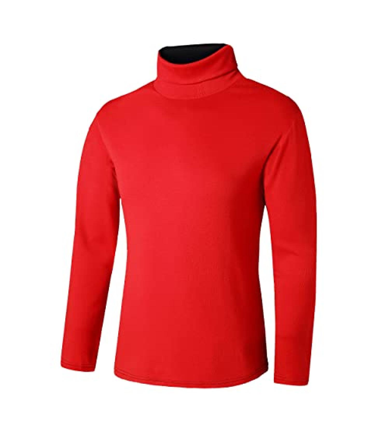 Men's Slim Fit Lightweight Long Sleeve Turtleneck T-Shirt - Red & Black, Large - Buy Online on GoSupps.com