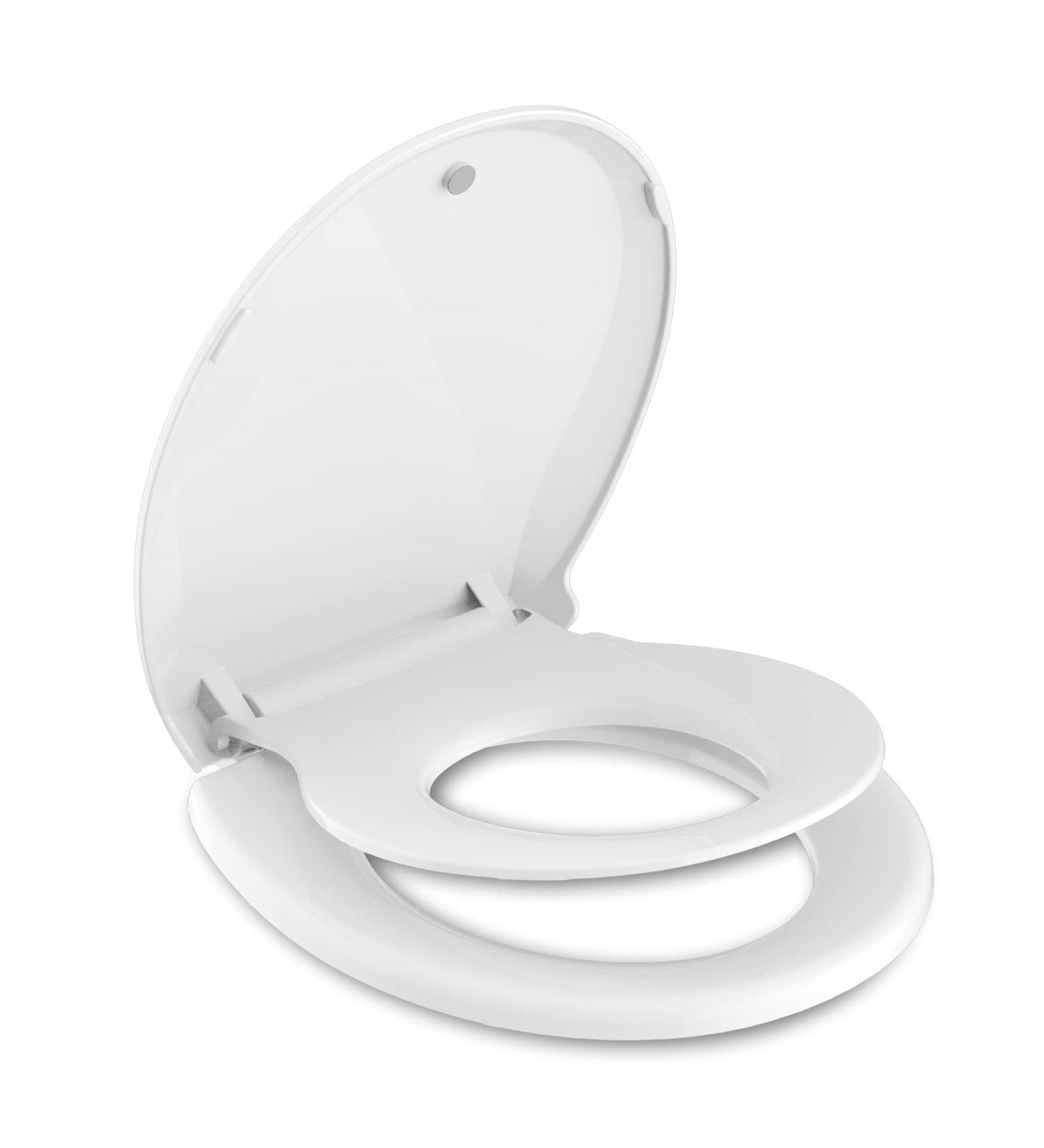 Round Slow Close Toilet Seat with Integrated Magnetic Toddler Seat - Easy Clean, Never Loosen - White (16.5 Round) - Buy Online on GoSupps.com