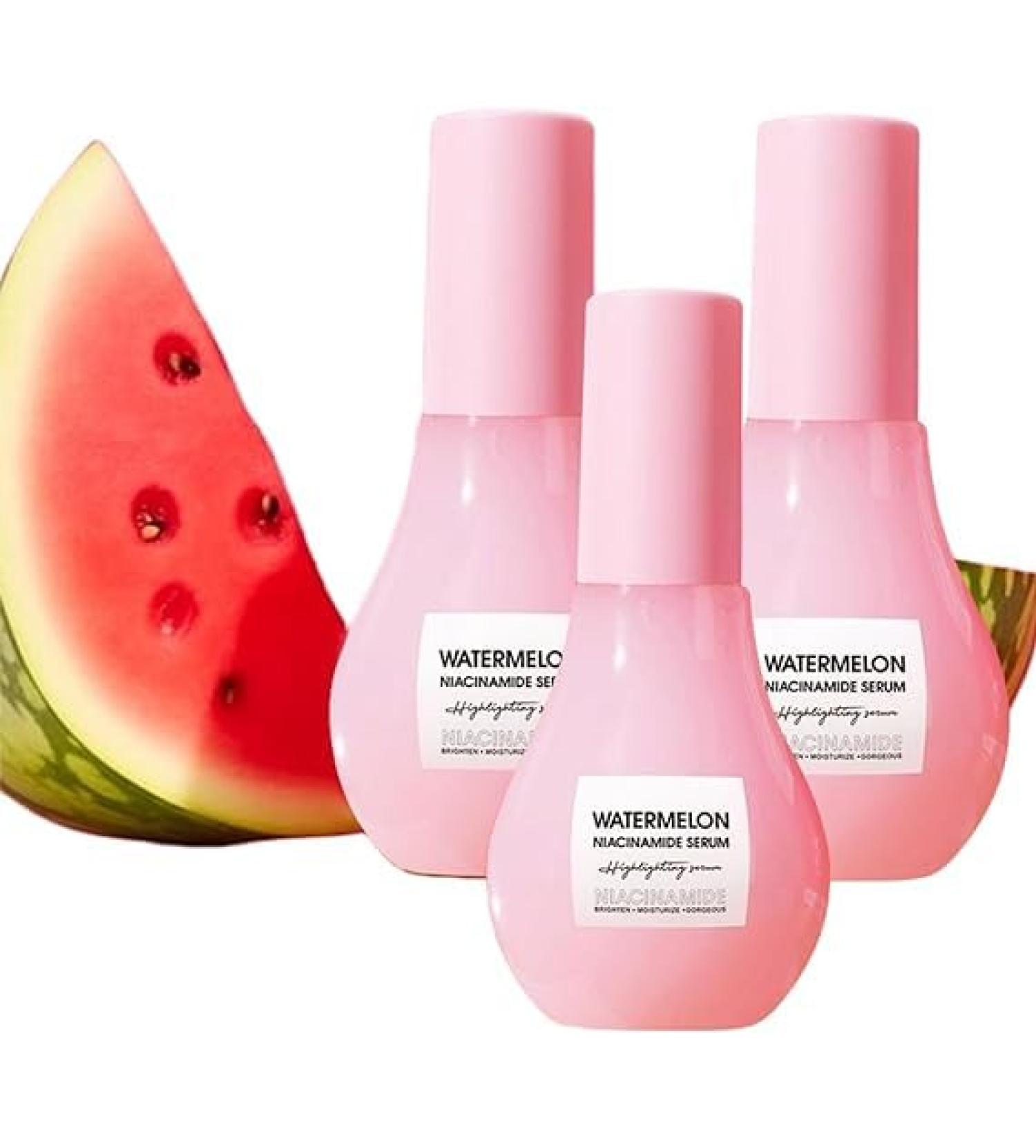 (Most Gifted) 1/2/3Pcs Watermelon iacinamide Serum Hydrating & Brightening with Hyaluronic Acid | Glycerin | and Vitamin E - Lightweight Facial Serum & Makeup Primer Liquid Highlighter (3pcs Watermelon Niacinamide Serum) - Buy Online on GoSupps.com