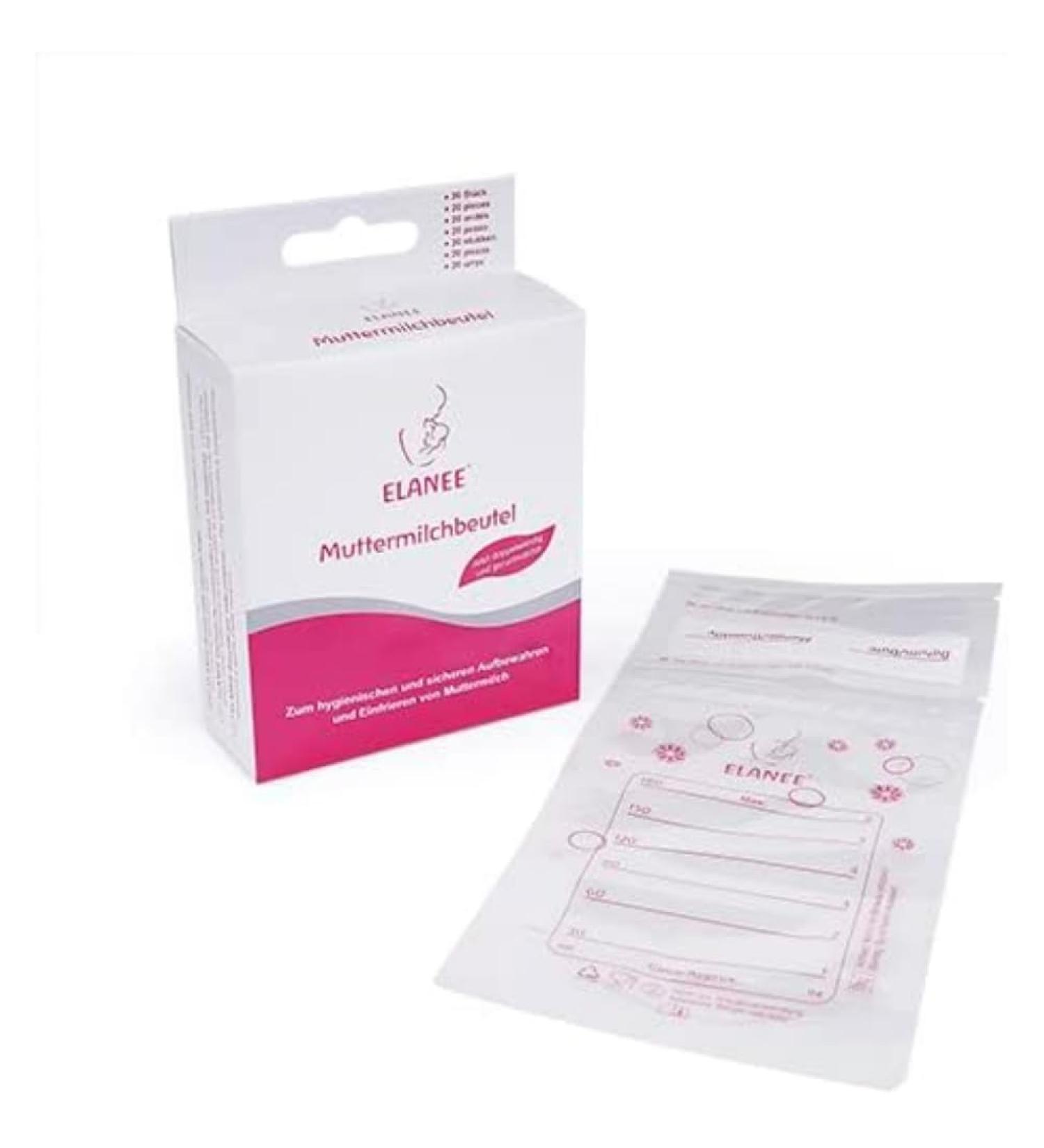 Elanee Breast Milk Bags - 20 Sterilized Storage & Freezing Bags with Double Safety Closure | Tasteless & Convenient Stand Included - Buy Online on GoSupps.com