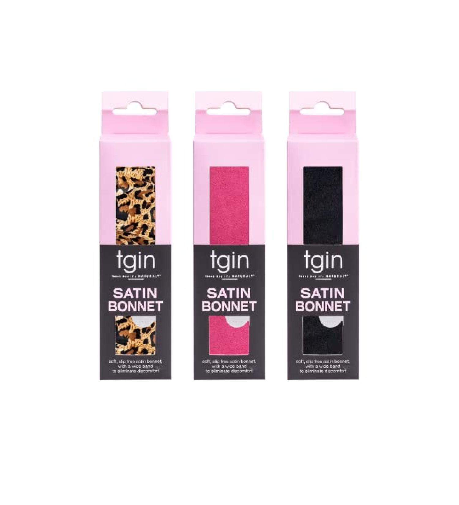 TGIN Slip Free Satin Bonnet 3 Pack - Women's Protective Hair Cover for Wavy, Natural, Curly Hair - Pink Black Leopard Print - Buy Online on GoSupps.com
