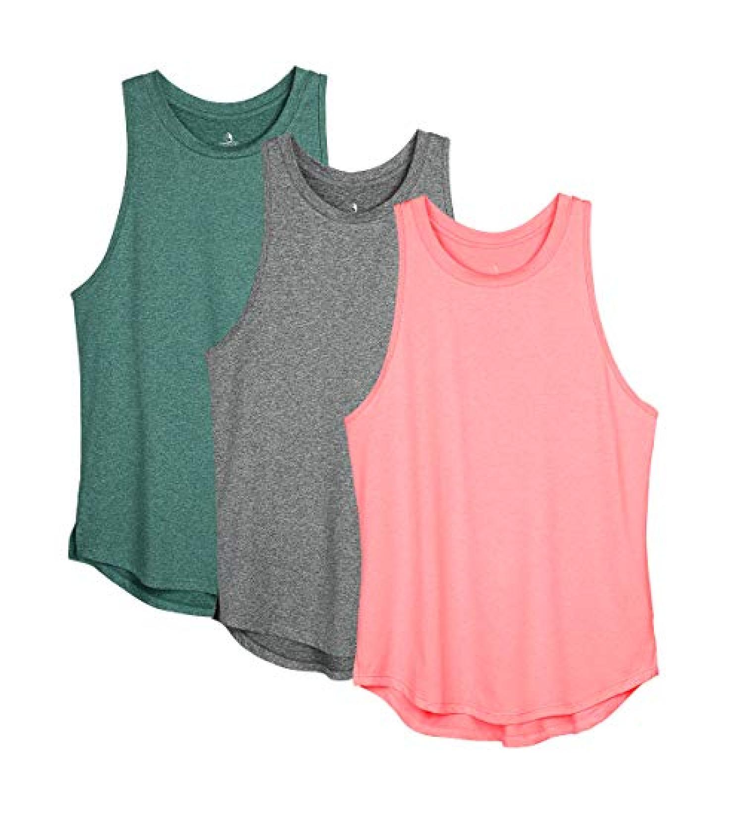 Icyzone Women's Racerback Workout Tank Tops - Pack of 3, Medium Charcoal/Jade/Hot Pink - Buy Online on GoSupps.com