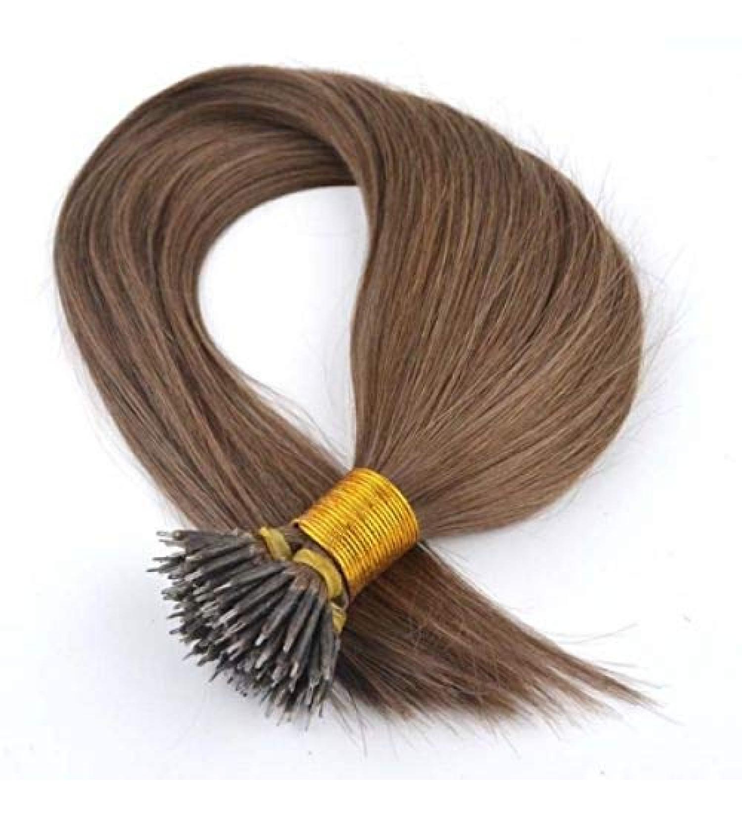 Nano Ring Extensions 100% Human Hair Colour: Light Brown #6 Length: 16 18 20 22 Inches Long. 100% Remy Human Hair with FREE BEADS (18" Length)