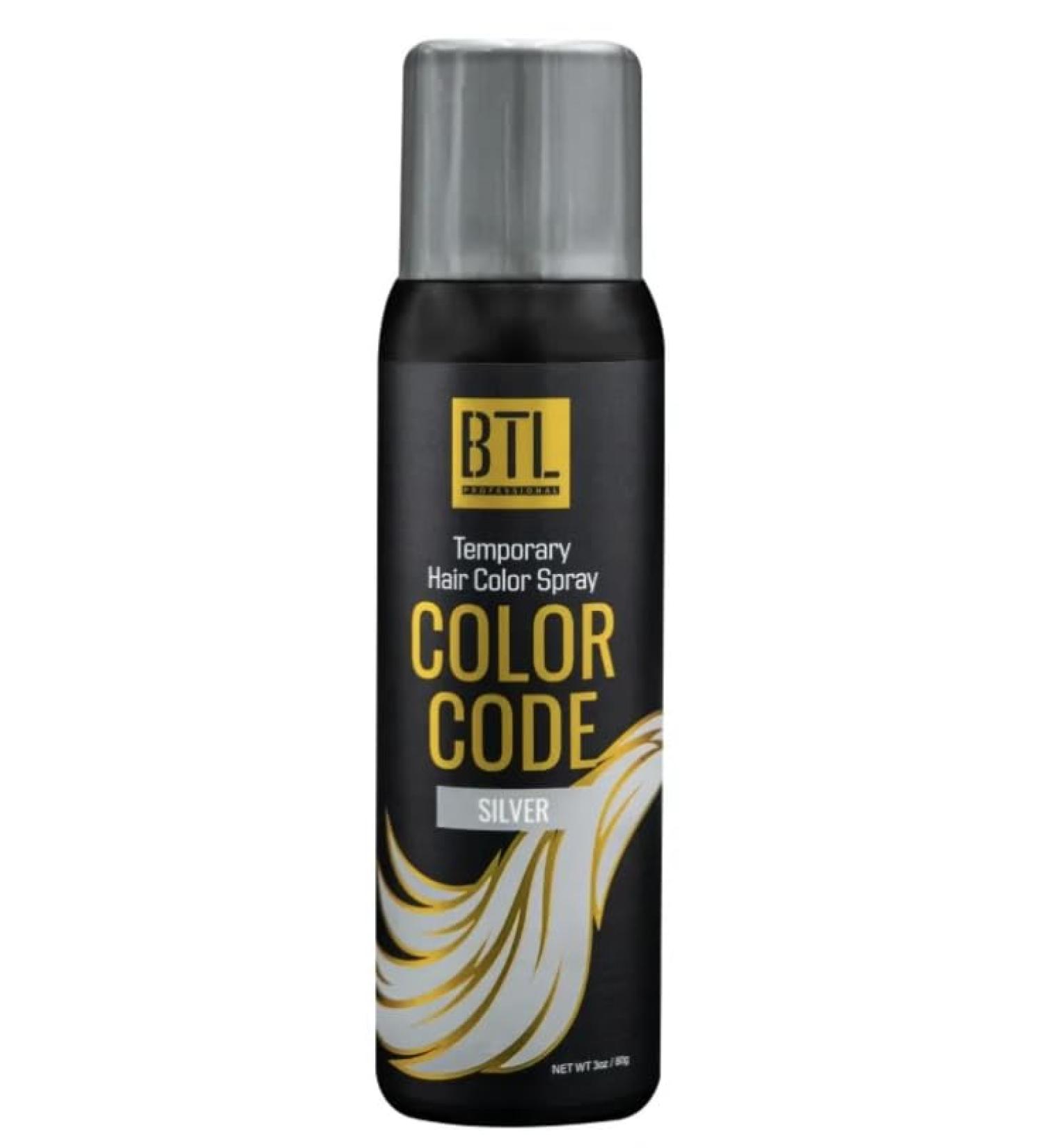 BTL Color Code Temporary Hair Color Spray-On! Vibrant & Easy to Wash | Fast Drying (3oz/80g) (Silver 3oz/80g) Silver 3 Ounce (Pack of 1)