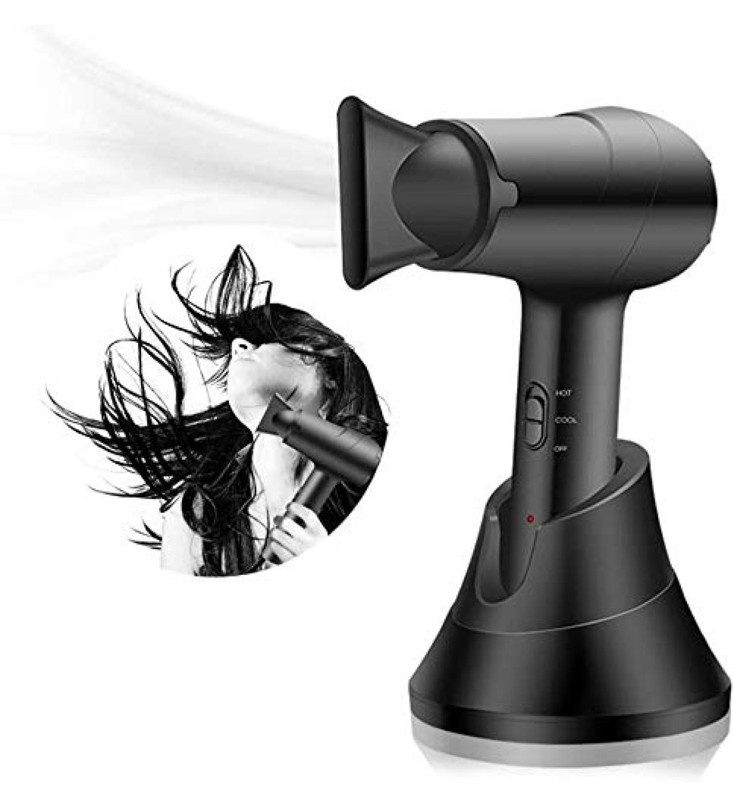 Wireless Hair Dryer Cordless Portable Blow Dryer with Charge Base 5000mAh Rechargeable Battery Fast Charge Hot & Cold Wind for Travel/Outdoor/Home - Buy Online on GoSupps.com