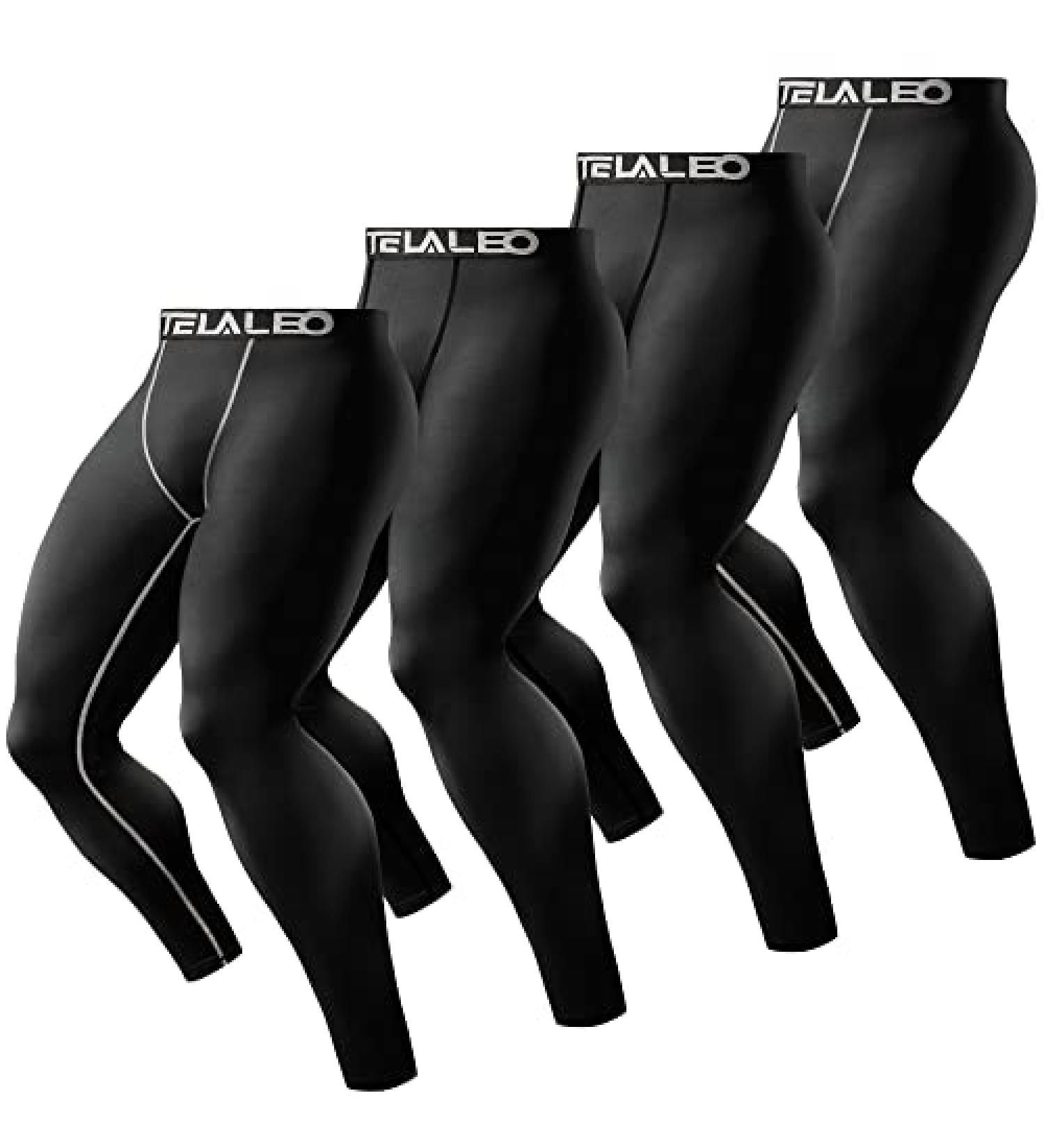 TELALEO Men's Compression Pants 4 Pack - Large Size | Sports Tights for Workout, Running, and Performance | Athletic Baselayer Leggings in Black - Buy Online on GoSupps.com