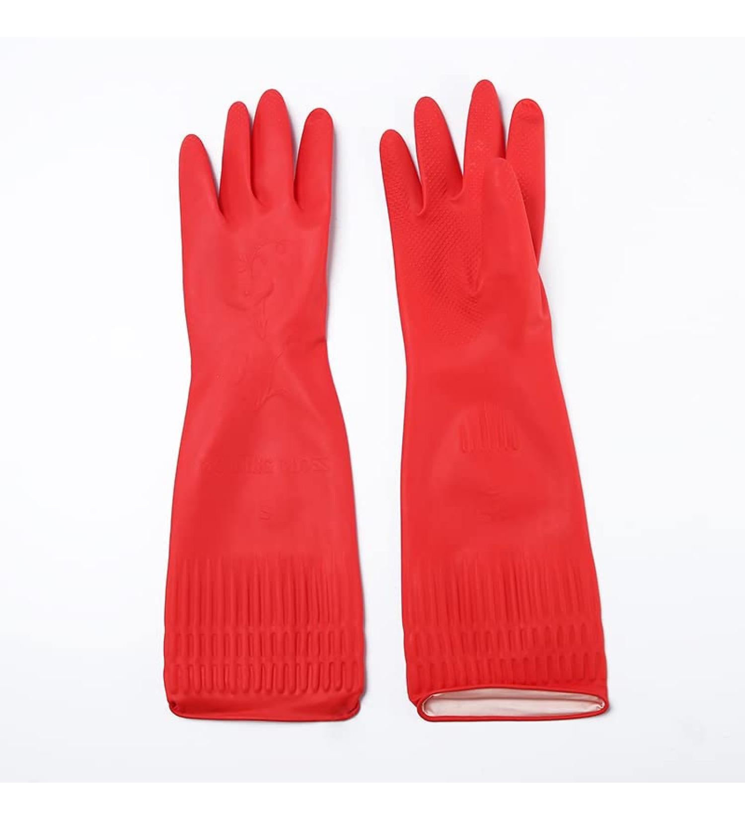 Dishwashing Gloves Lengthened and Thickened Rubber Waterproof and Anti-Skid Housework Kitchen Laundry Cleaning red Flag Small gules - Buy Online on GoSupps.com