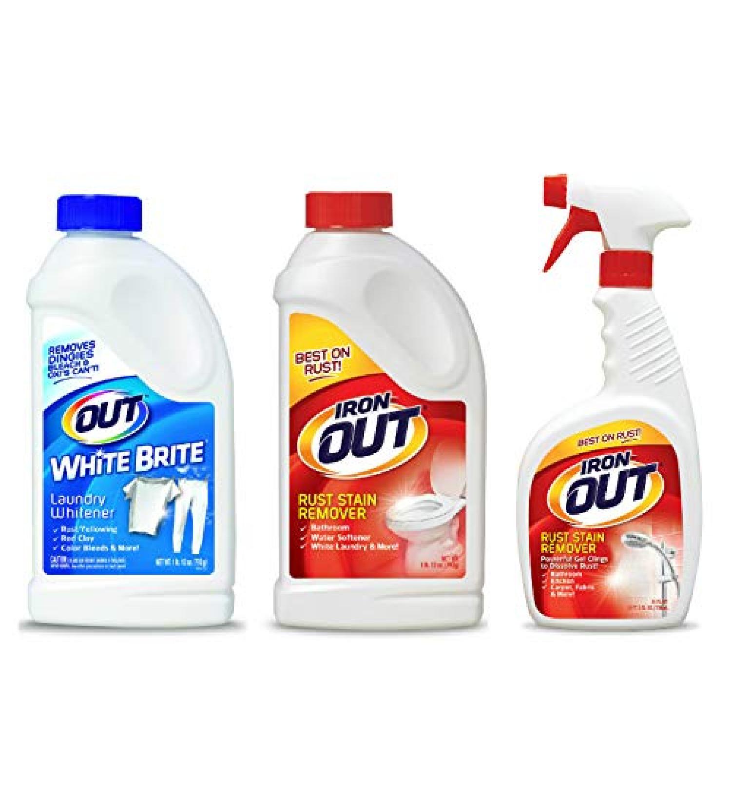 OUT White Brite Laundry Whitener & Multipurpose Rust Stain Remover | Powerful Powder & Spray Gel for Bright Stain-Free Clothes - International Shipping Available - Buy Online on GoSupps.com