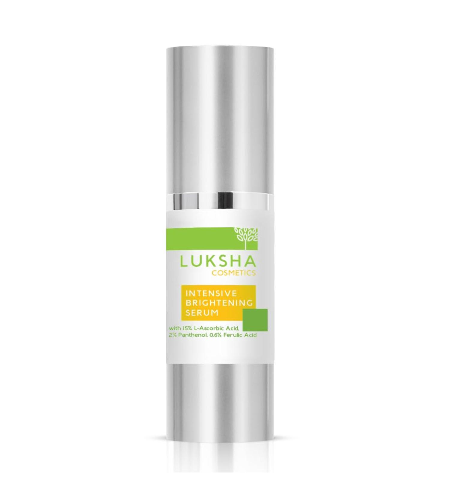 Luksha Intensive Brightening Serum with 15% Vitamin C Ferulic Acid & Panthenol Tone-Perfecting Antioxidant Serum 30 ml Dark-Glass Dropper Bottle