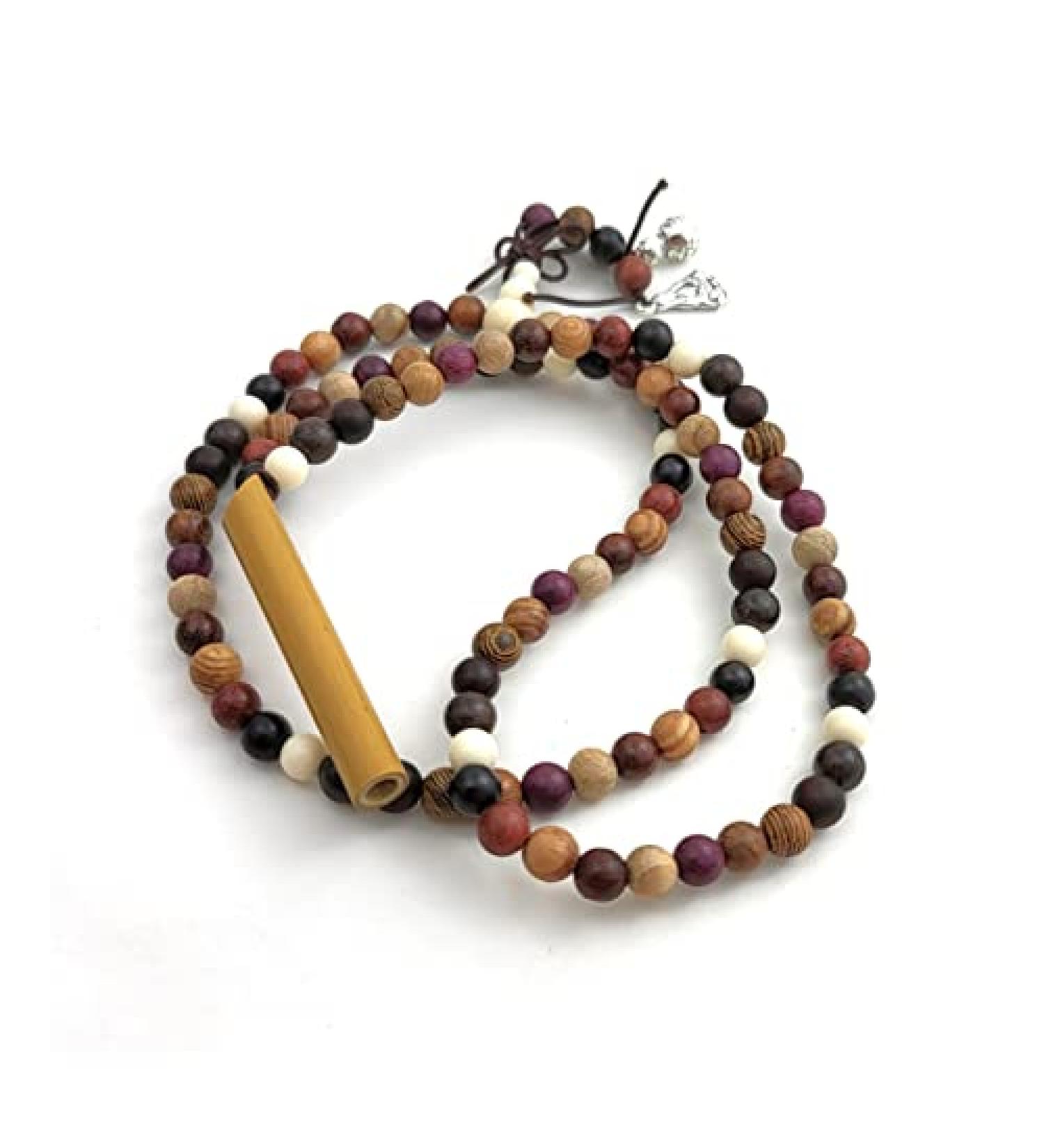 Bamboo Stress Straws Necklace for Meditation and Mindful Breathing - Wooden Mala Beads Bracelet for Relaxation and Stress Relief - Buy Online on GoSupps.com